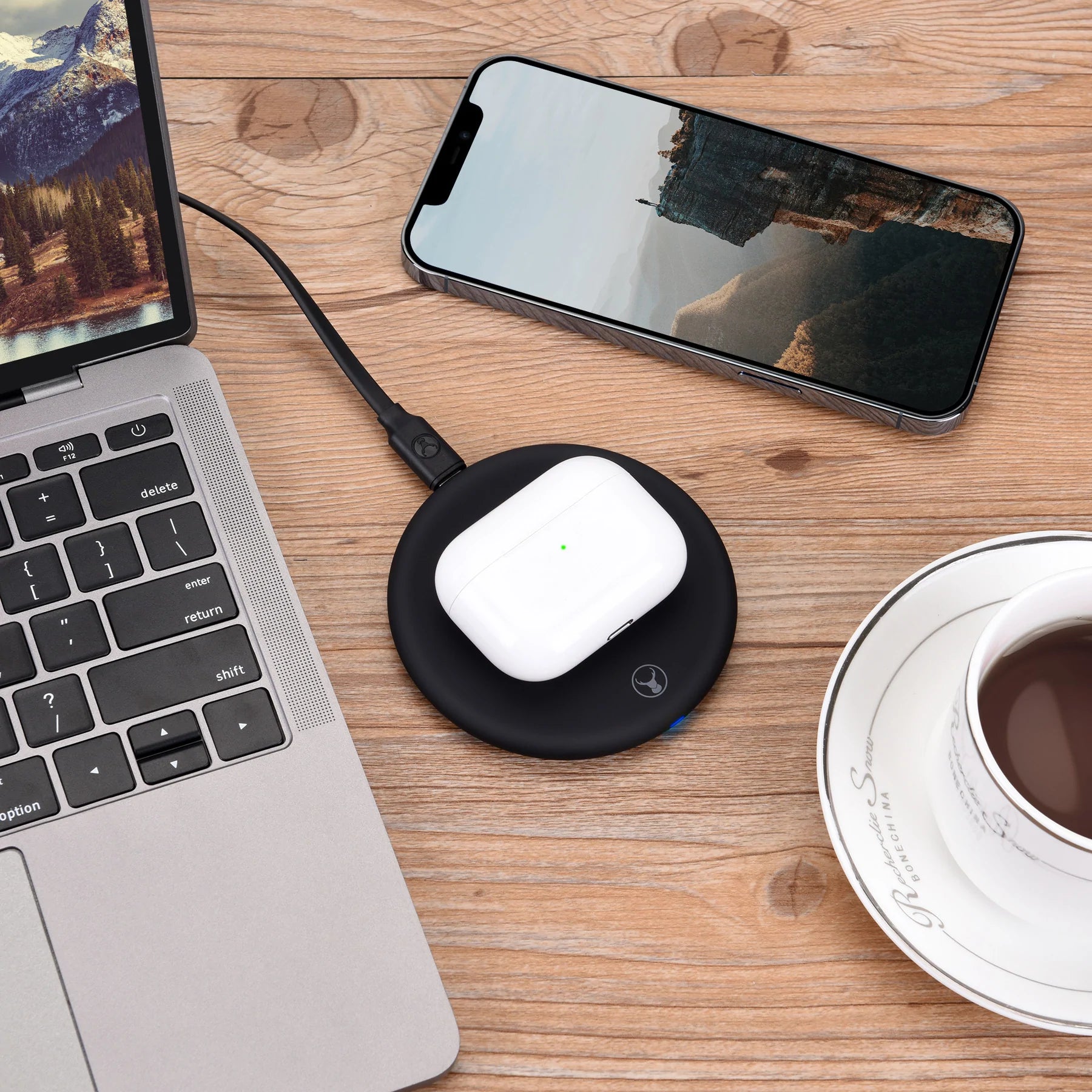 Bonelk Wireless Charging Pad - Qi-Certified Fast Charger for iPhone, Samsung, AirPods - USB-C Compatible (Black) | Perfect for Home, Office & Nightstand Charging