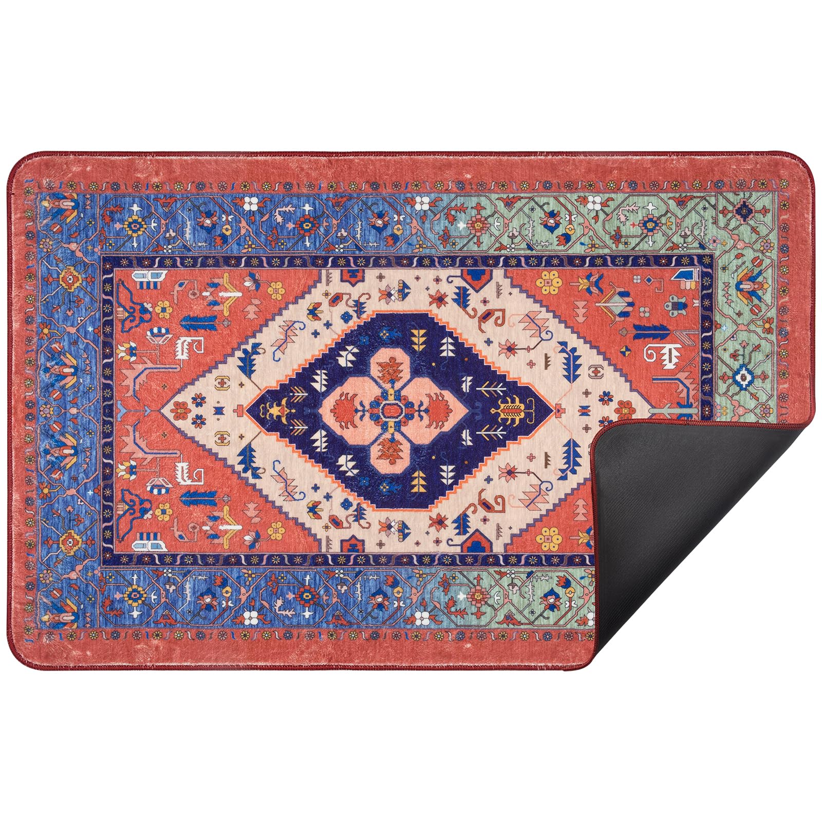 Boho Kitchen Mats Non-Slip Rubber Backing, Waterproof Washable Floor Rugs for Sink, Laundry & Farmhouse - Perfect for Kitchen, Bathroom & Entryway Decor