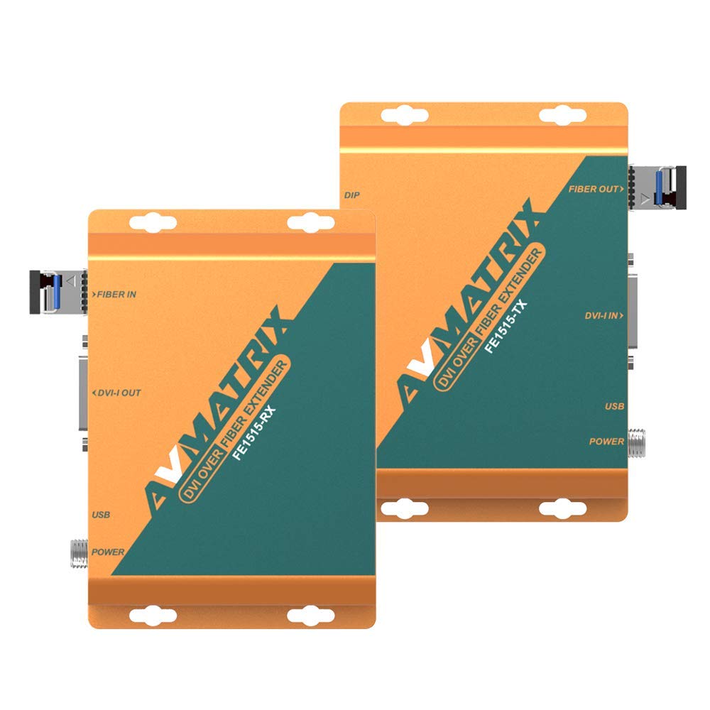 AVMATRIX FE1515 Fiber Optic RX/TX Video DVI Converter with 20km SFP LC Module - Long Distance Fiber Optic Extender for Monitors & Displays - Ideal for Digital Signage, Control Rooms & Video Walls