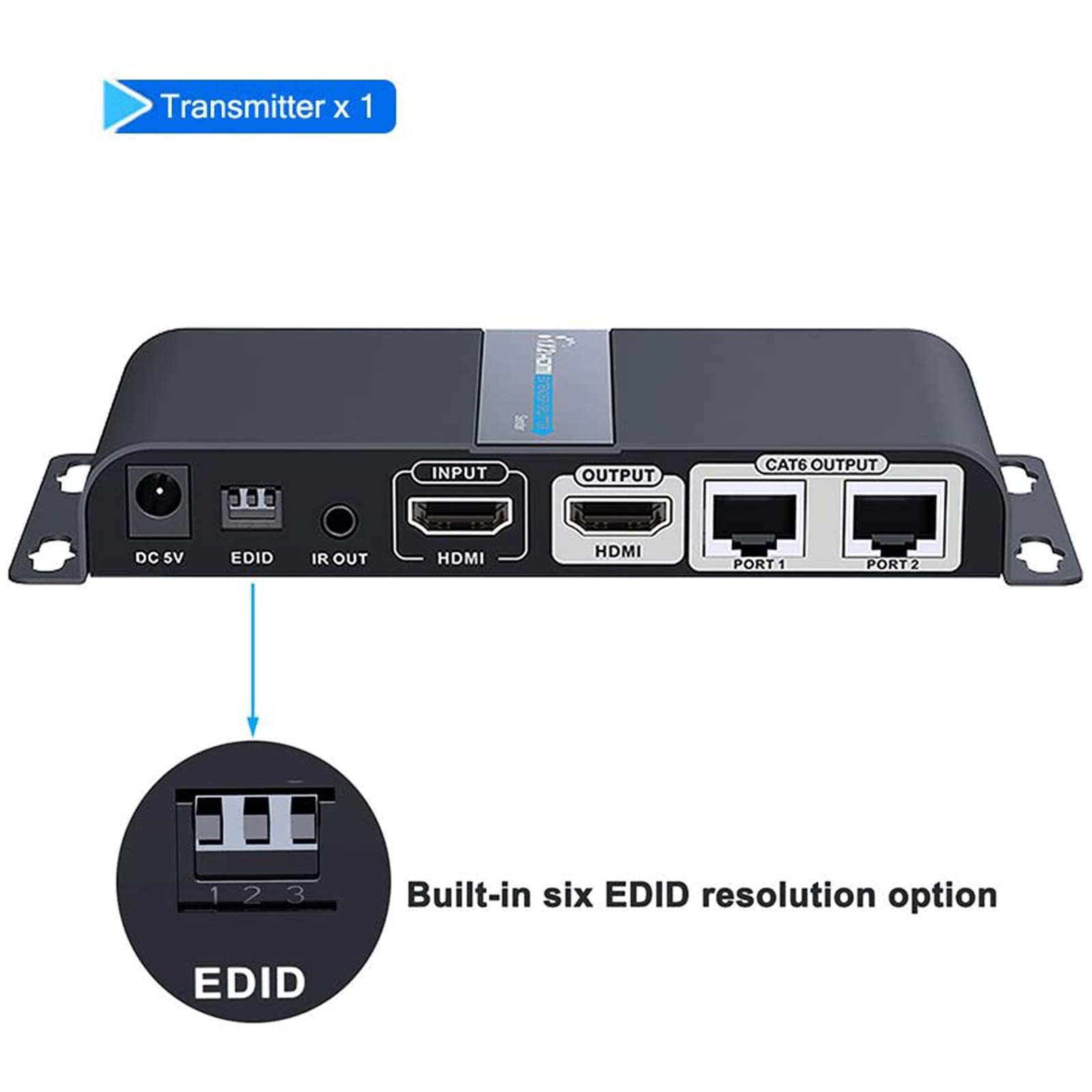4K HDMI Extender 1x2 Splitter - 1080P@60Hz Over Cat6/Cat6A/Cat7 Cable, 40m/131ft Transmission with Loop-Out & IR Remote Control, EDID Management - Perfect for Home Theater, Conference Rooms & Gaming Setups