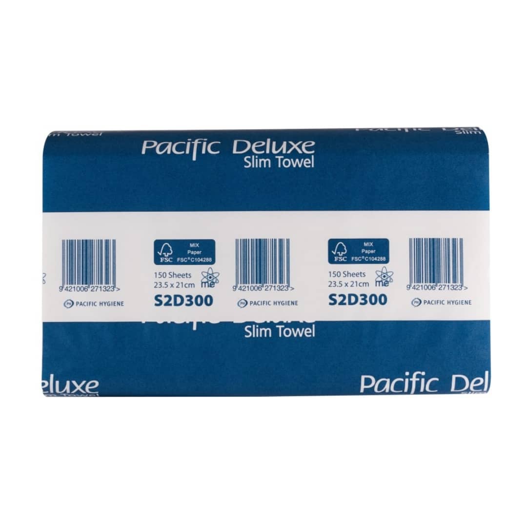 Premium Pacific Deluxe SP300 Slim Hand Towels - 2-Ply, 150 Sheets per Pack, White (Carton of 12) | Soft & Absorbent for Kitchen, Bathroom & Office Use