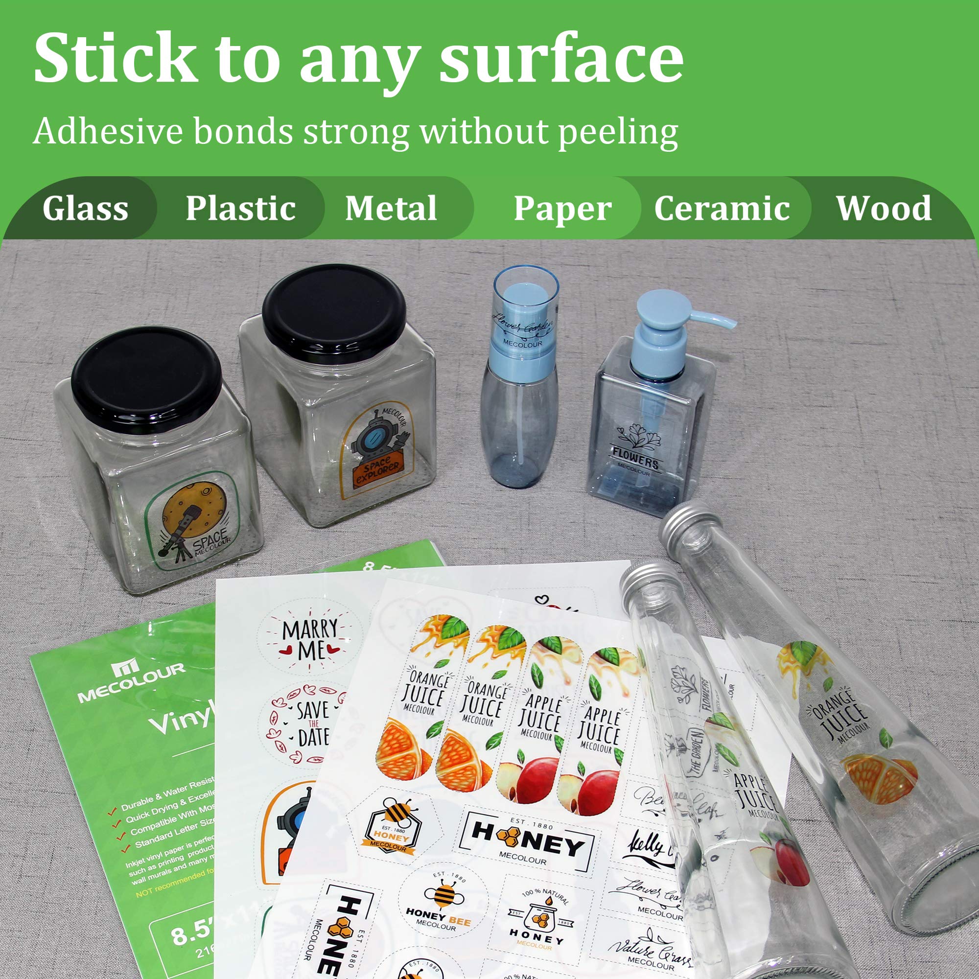 MECOLOUR Clear Sticker Paper for Inkjet Printer - 95% Transparent 8.5x11 Inch Waterproof Labels - 20 Sheets for DIY Crafts, Scrapbooking & Product Packaging