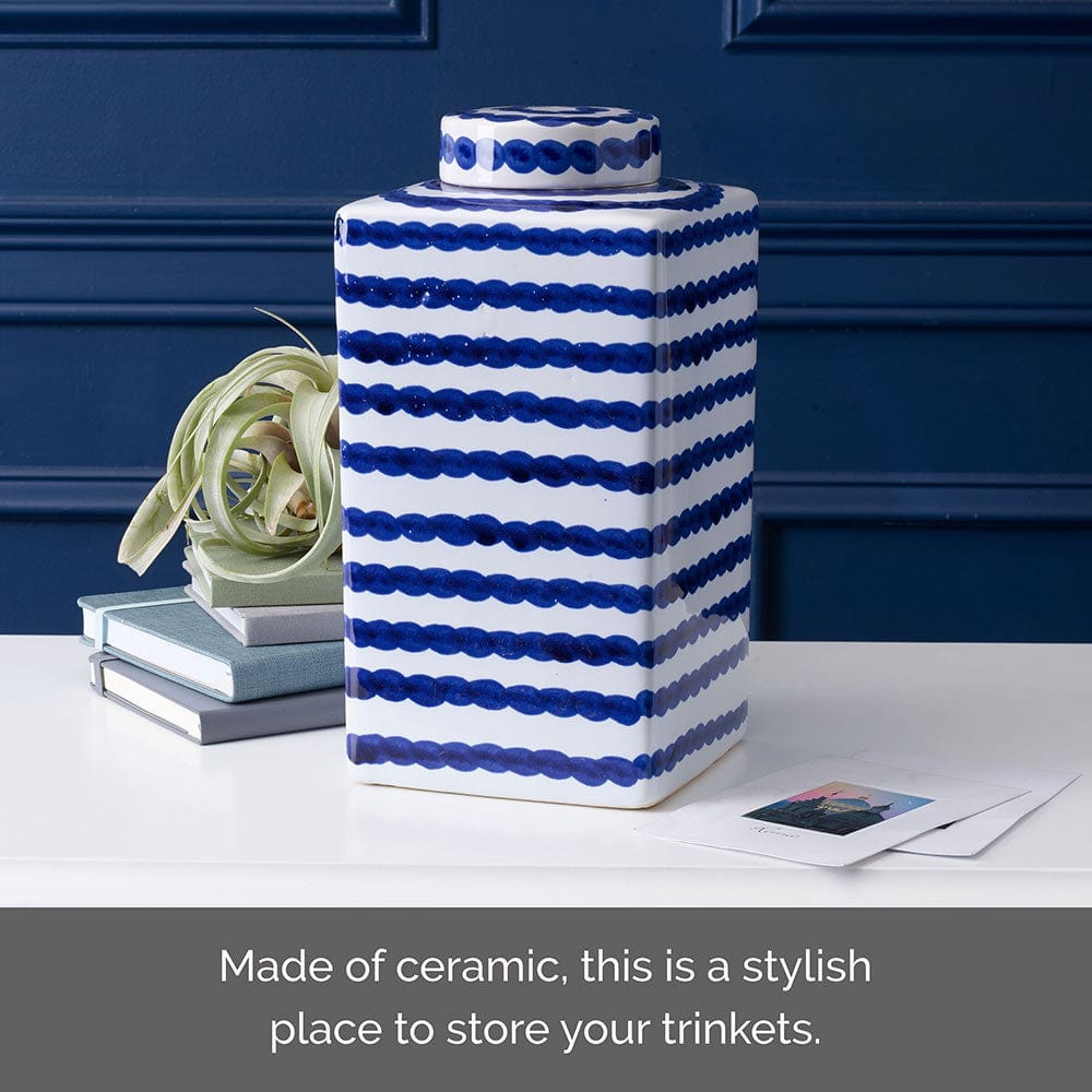 Ripple Stripe Decorative Square Ginger Jar Canister Vase - Elegant Home Decor for Living Room, Bedroom & Office Display | Perfect for Floral Arrangements and Storage