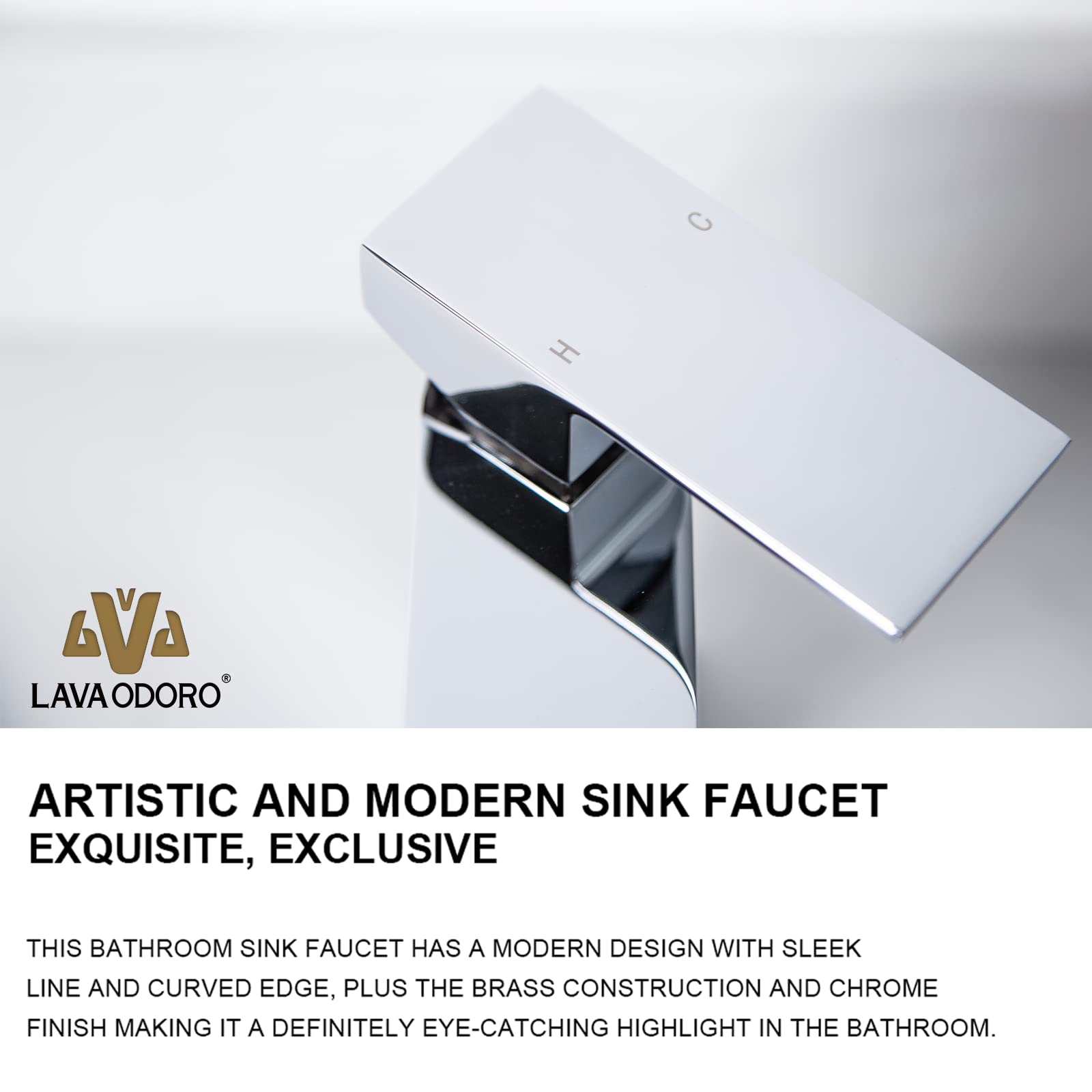 Chrome Bathroom Faucet - Single Hole Vanity Sink Faucet with Pop-Up Drain & Deck Plate - Modern Lava Odoro Design for Bathroom & Powder Room (Model BF307-C) - Perfect for Home Renovation & Guest Bathroom Upgrade