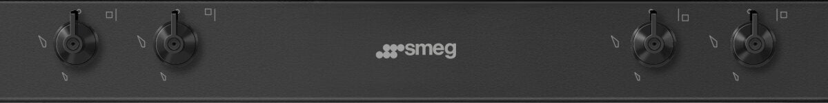 Smeg 60cm Classic Black 3 Gas Burner + Wok Hob Matte Black Stainless Steel PX364LMBAU - Premium Gas Cooktop for Modern Kitchens & Asian Cooking