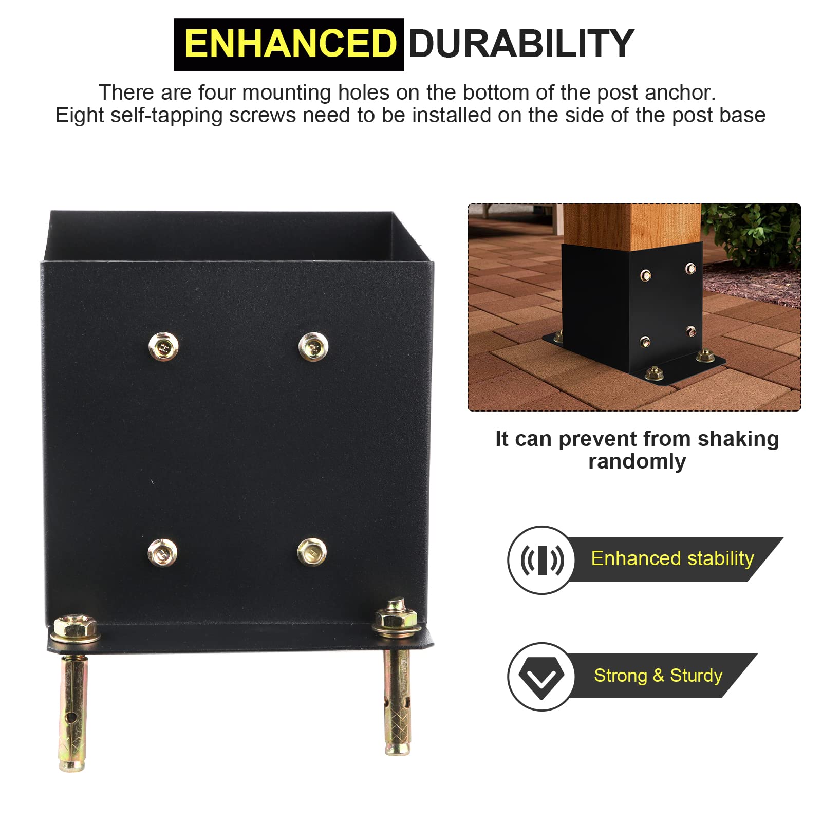 6X6 Heavy Duty Metal Post Base Bracket - 10PCS Black Powder Coated Deck Support with 5.6