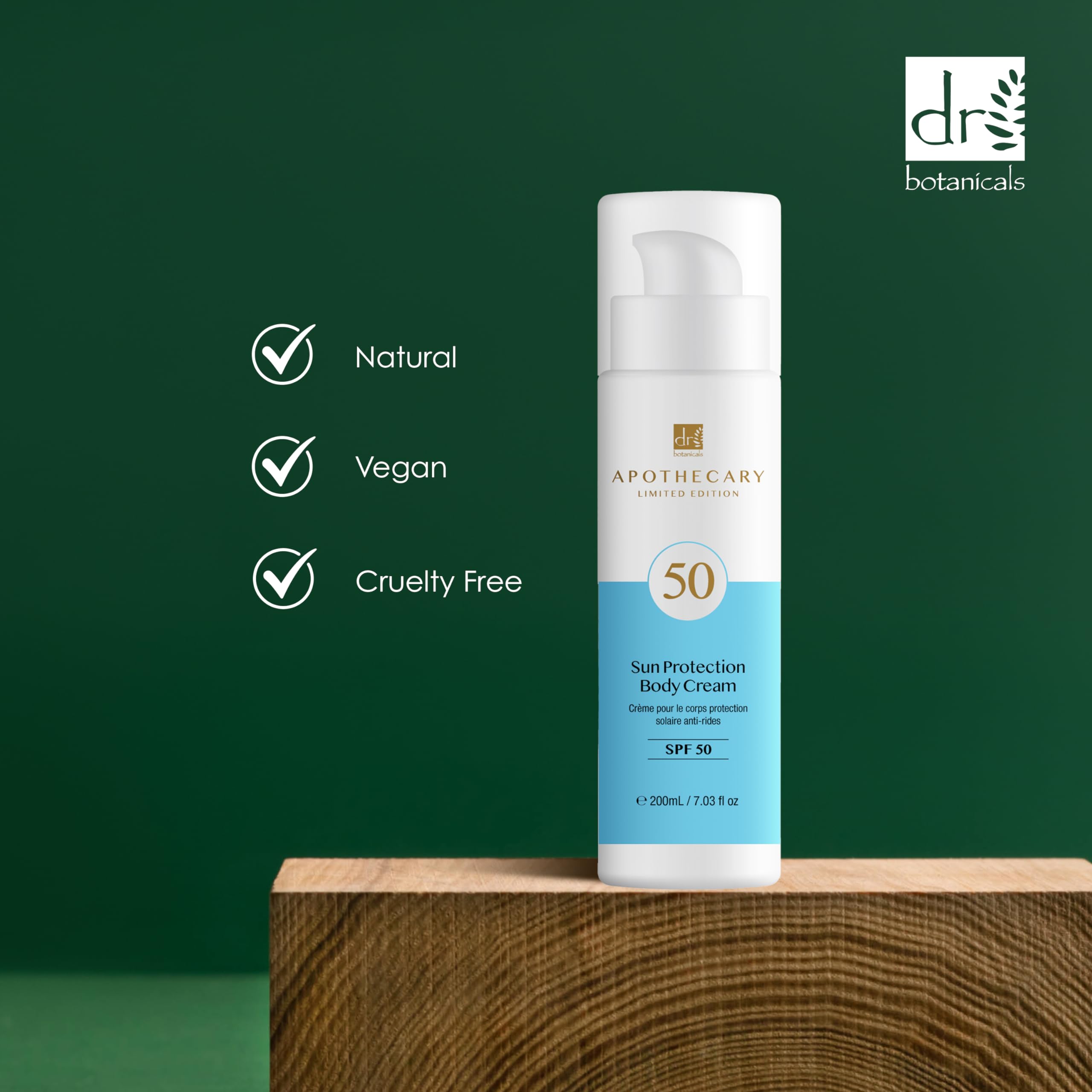 Dr. Botanicals SPF 50 Moisturizing Body Cream - 200ml | Broad Spectrum Sun Protection for Daily Use at Beach, Pool & Outdoor Activities