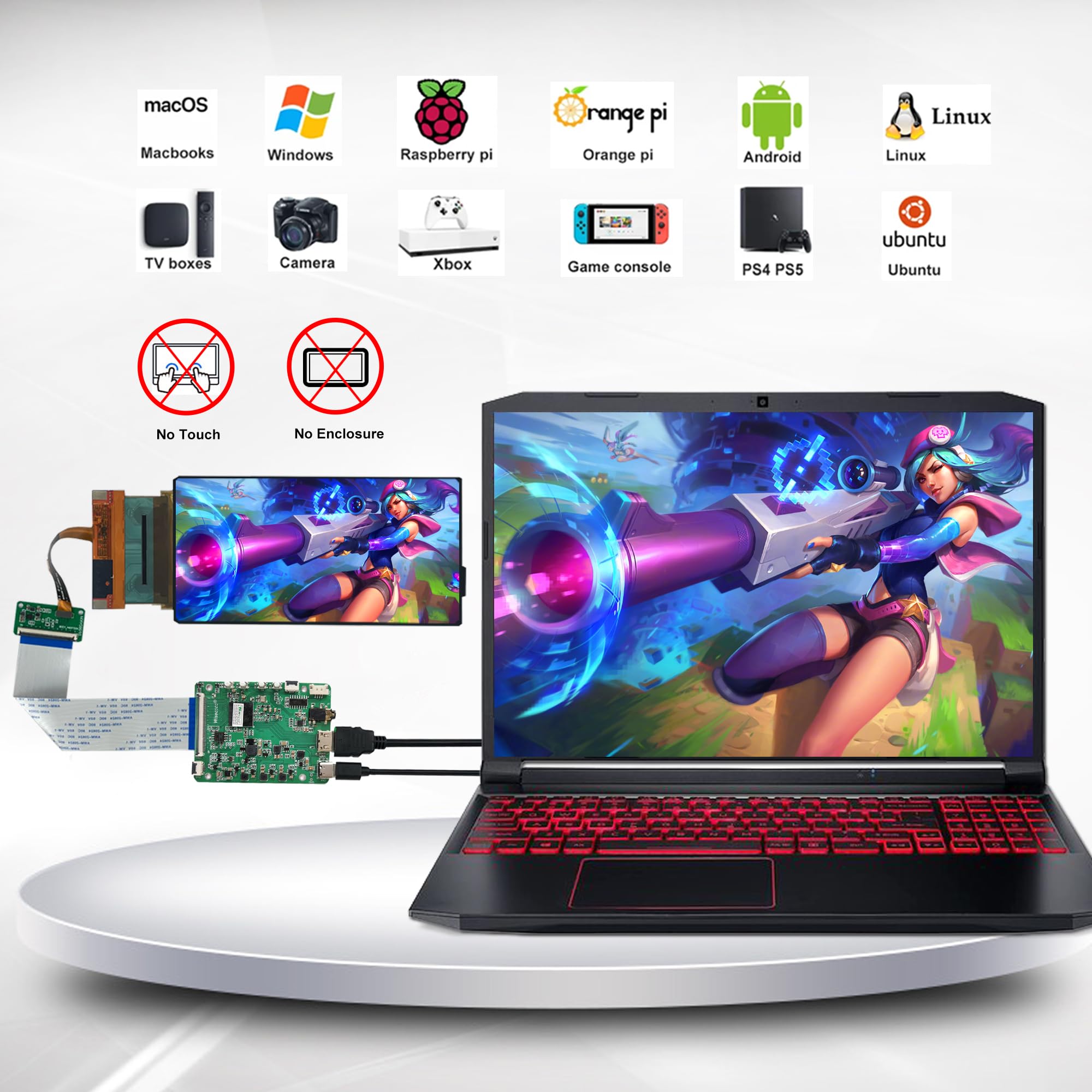 6 Inch Flexible OLED Screen - 2K 2880x1440 Resolution, HDMI Driver Board, Bendable Display - Compatible with Windows/Mac/Linux/Android - Perfect for DIY Projects, Portable Displays & Digital Signage