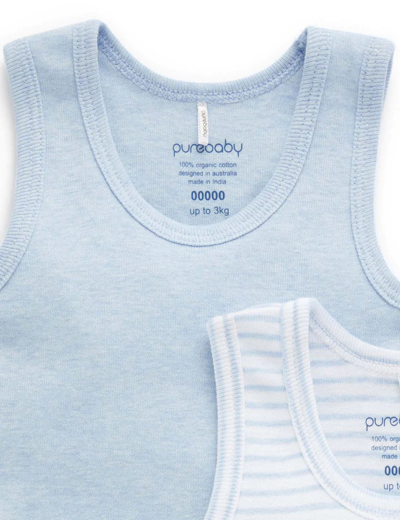 Purebaby Organic Cotton Ribbed Bodysuit 2-Pack - Soft & Breathable Baby Onesies for Newborns & Infants - Pale Blue - Perfect for Everyday Wear, Playtime & Sleep