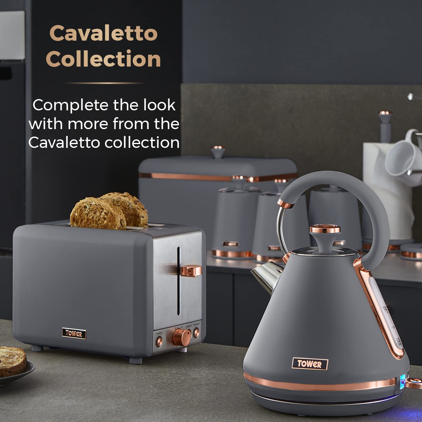 Cavaletto Bread Bin with Removable Lid - Large Capacity Stainless Steel Bread Box for Kitchen Storage | Grey & Rose Gold | Perfect for Countertop Organization & Fresh Bread Keeping