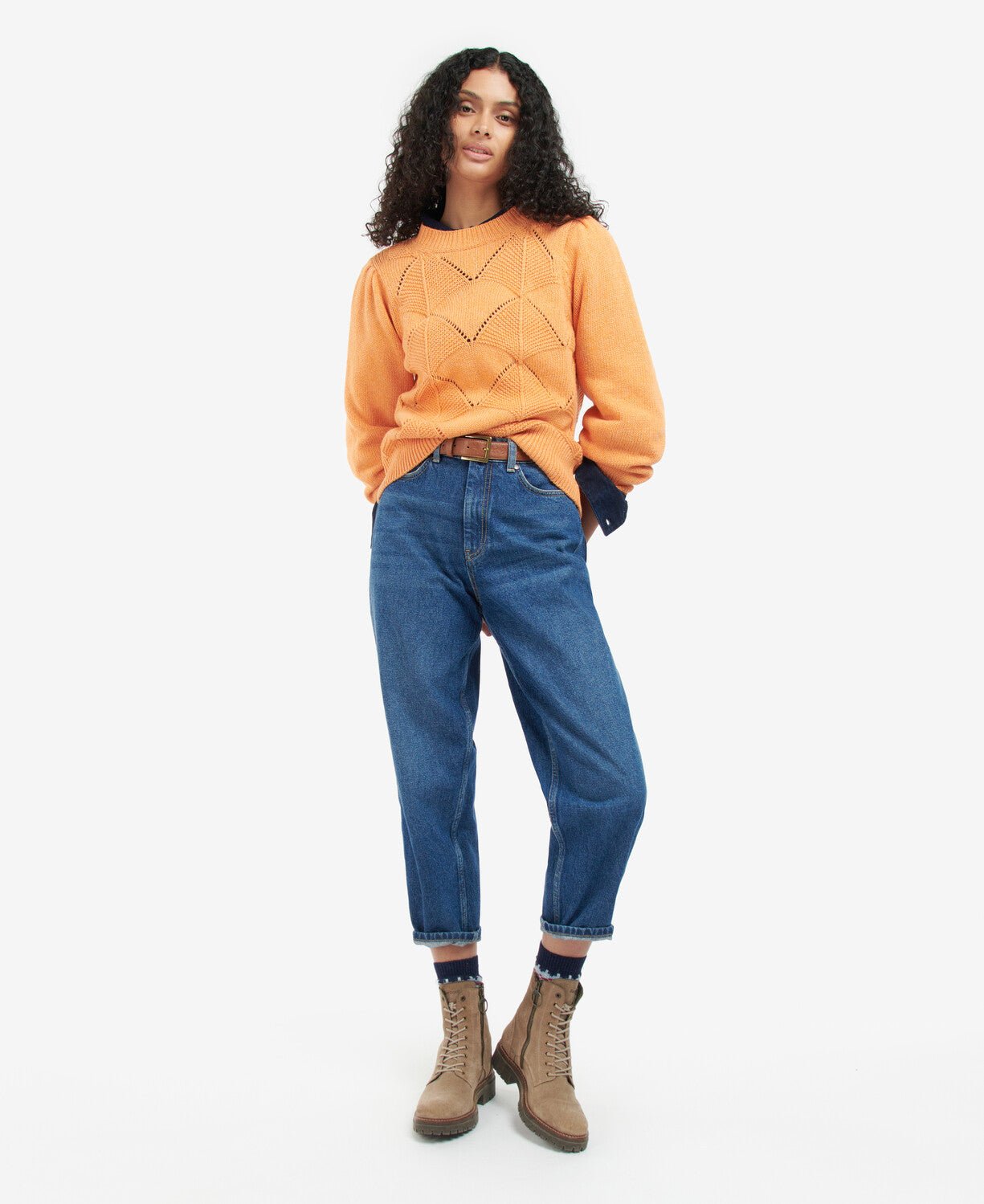 BARBOUR LADIES Leilani Knit Jumper Sweater - Women's Casual Pullover PAPAYA Color for Fall Winter Fashion & Outdoor Activities