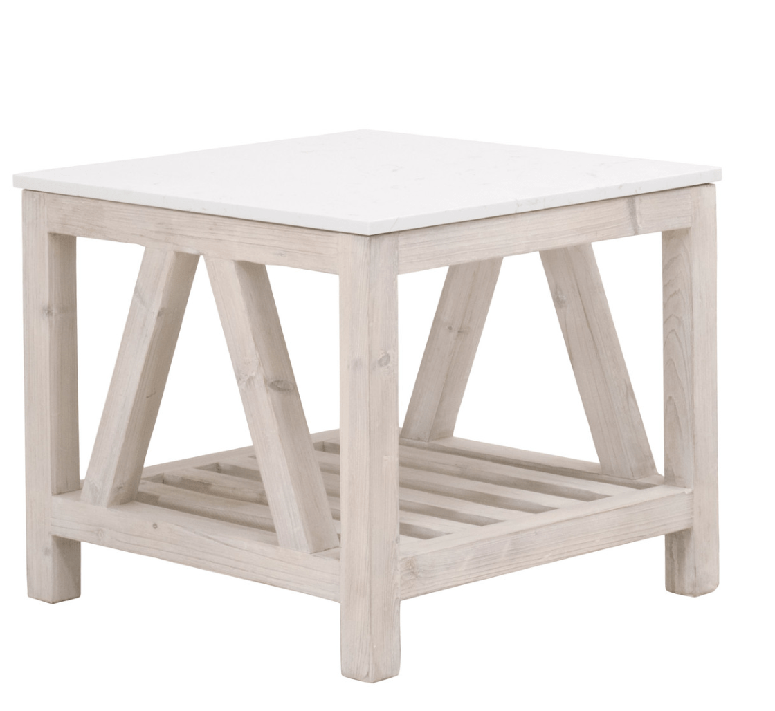 Solana Beach Collection Side Table - Coastal Style End Table for Living Room, Bedroom, or Patio - Natural Woven Rattan Accent Table with Wooden Frame