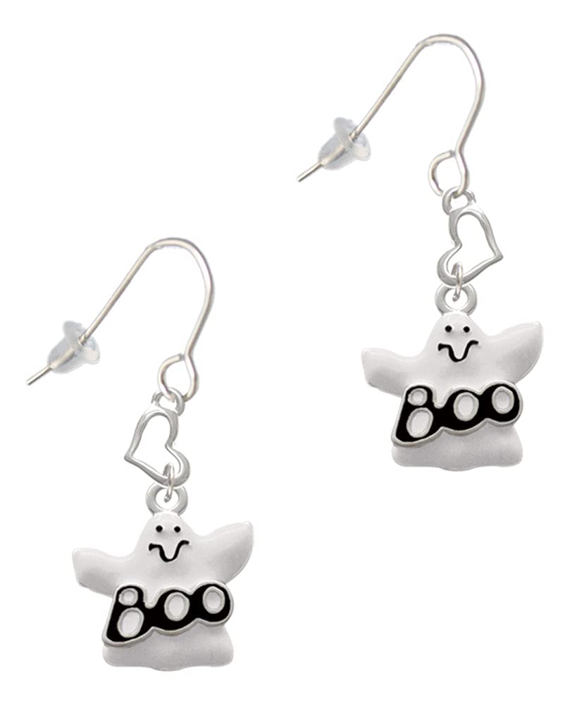 Ghost Heart French Earrings - Silvertone Jewelry for Halloween & Parties