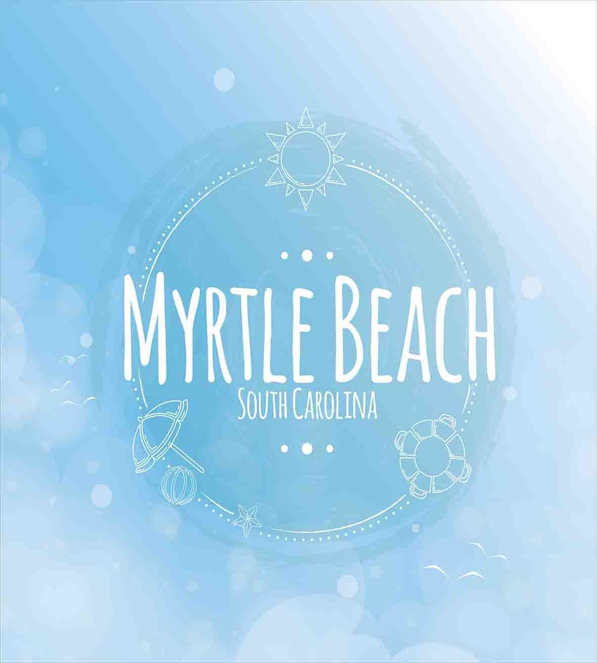 Lunarable Myrtle Beach Duvet Cover Set - South Carolina Coastal Design with Sun Umbrella & Starfish Print | 3-Piece King Size Bedding Set (Duvet Cover + 2 Pillow Shams) in Pale Blue & White | Beach House Decor, Coastal Bedroom Theme, Vacation Home Style