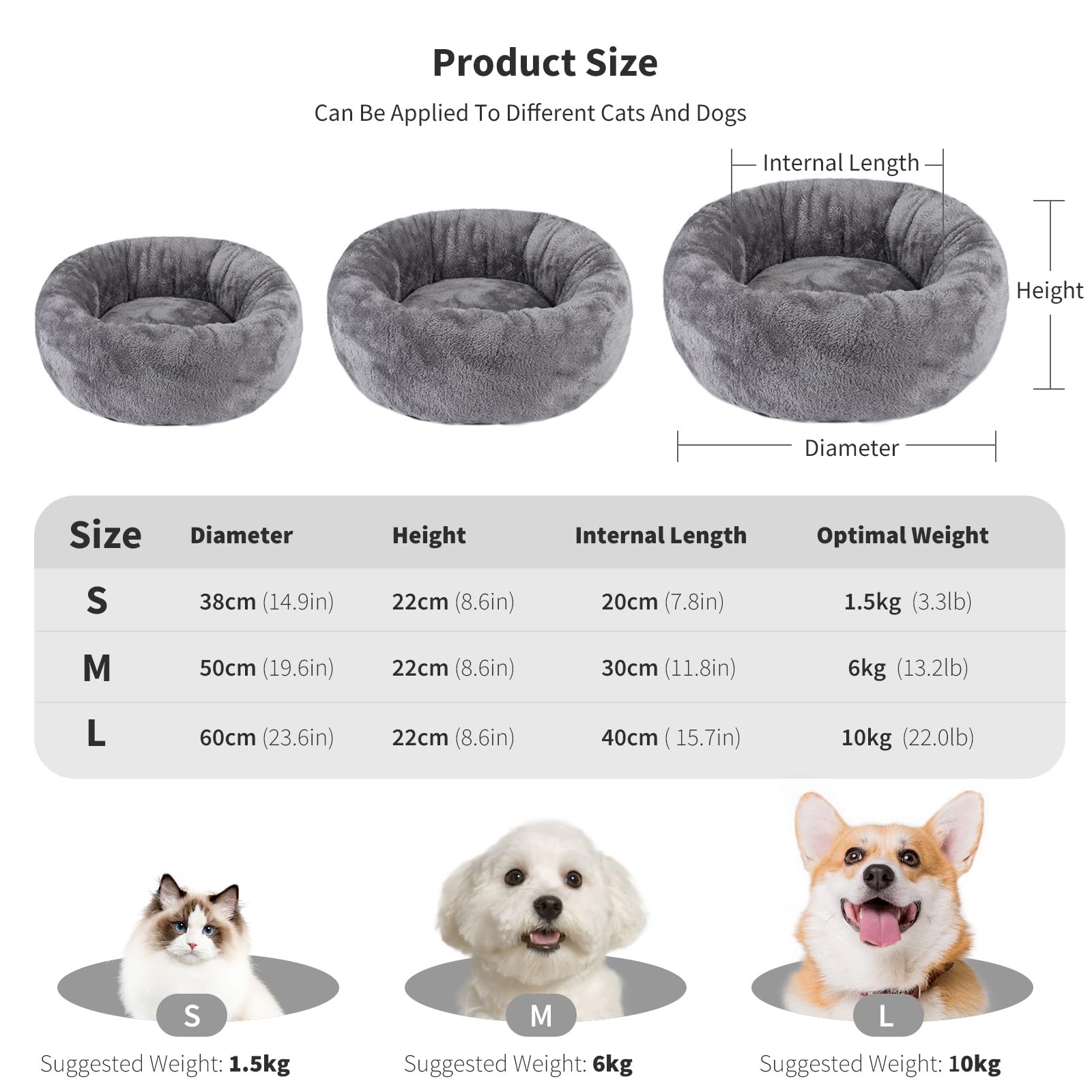Washable Round Cat Bed & Dog Bed for Cozy Pets