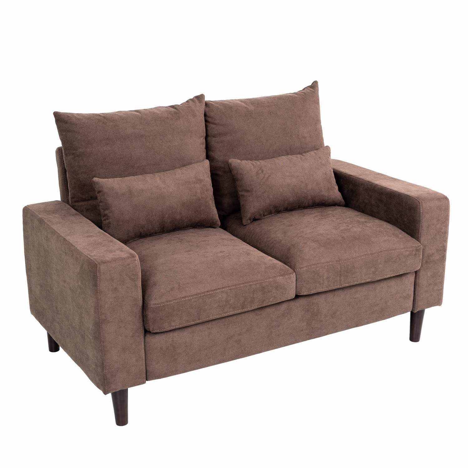 Panana 2-Seater Loveseat Sectional Sofa Couch with Convertible Ottoman Footstool - Brown Modern Apartment Furniture Set for Living Room, Small Space & Studio Decor