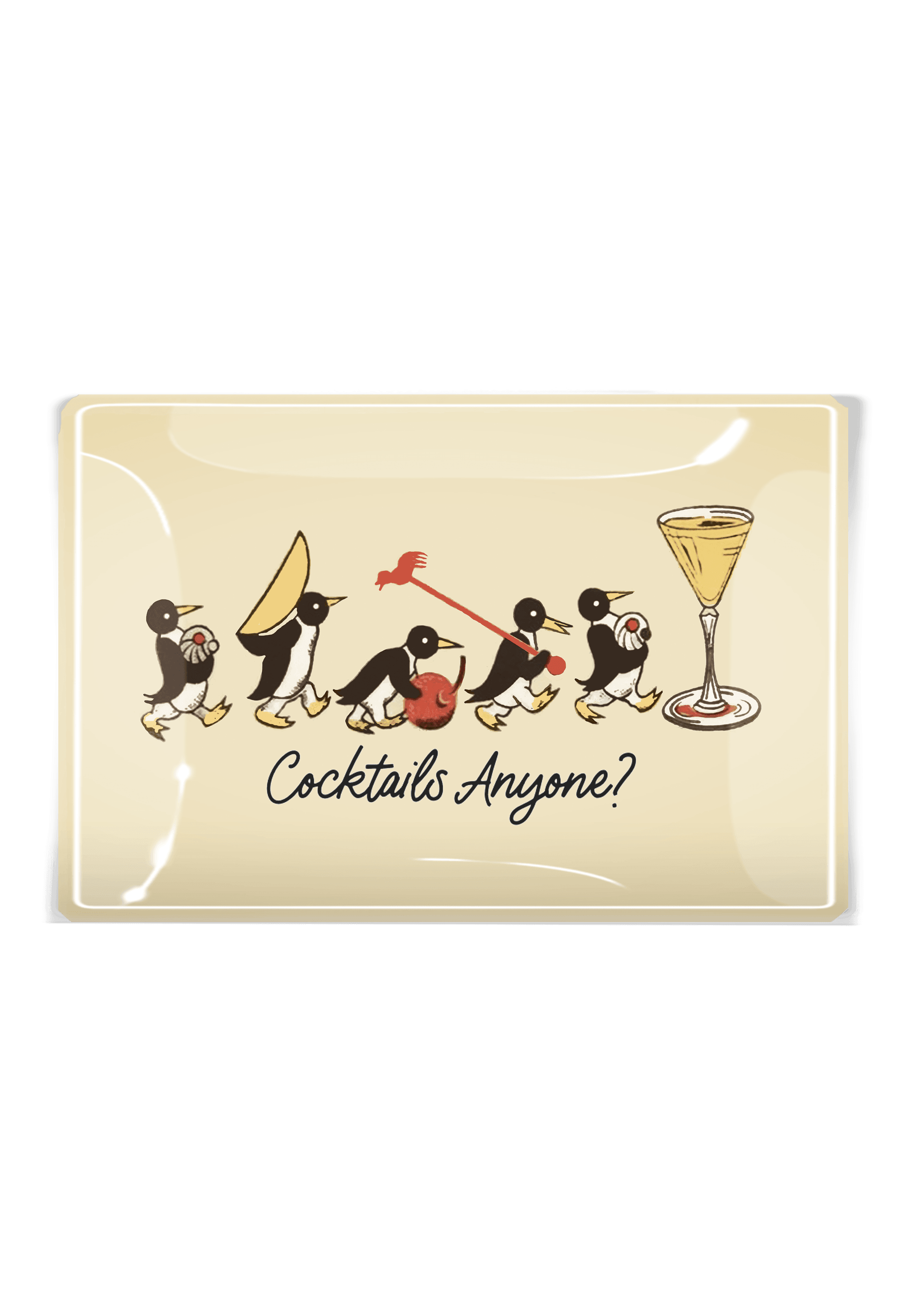 Penguin-Themed Cocktail Serving Tray - Handmade Decoupage Glass Drink Tray for Parties, Home Bar Decor & Gift Giving