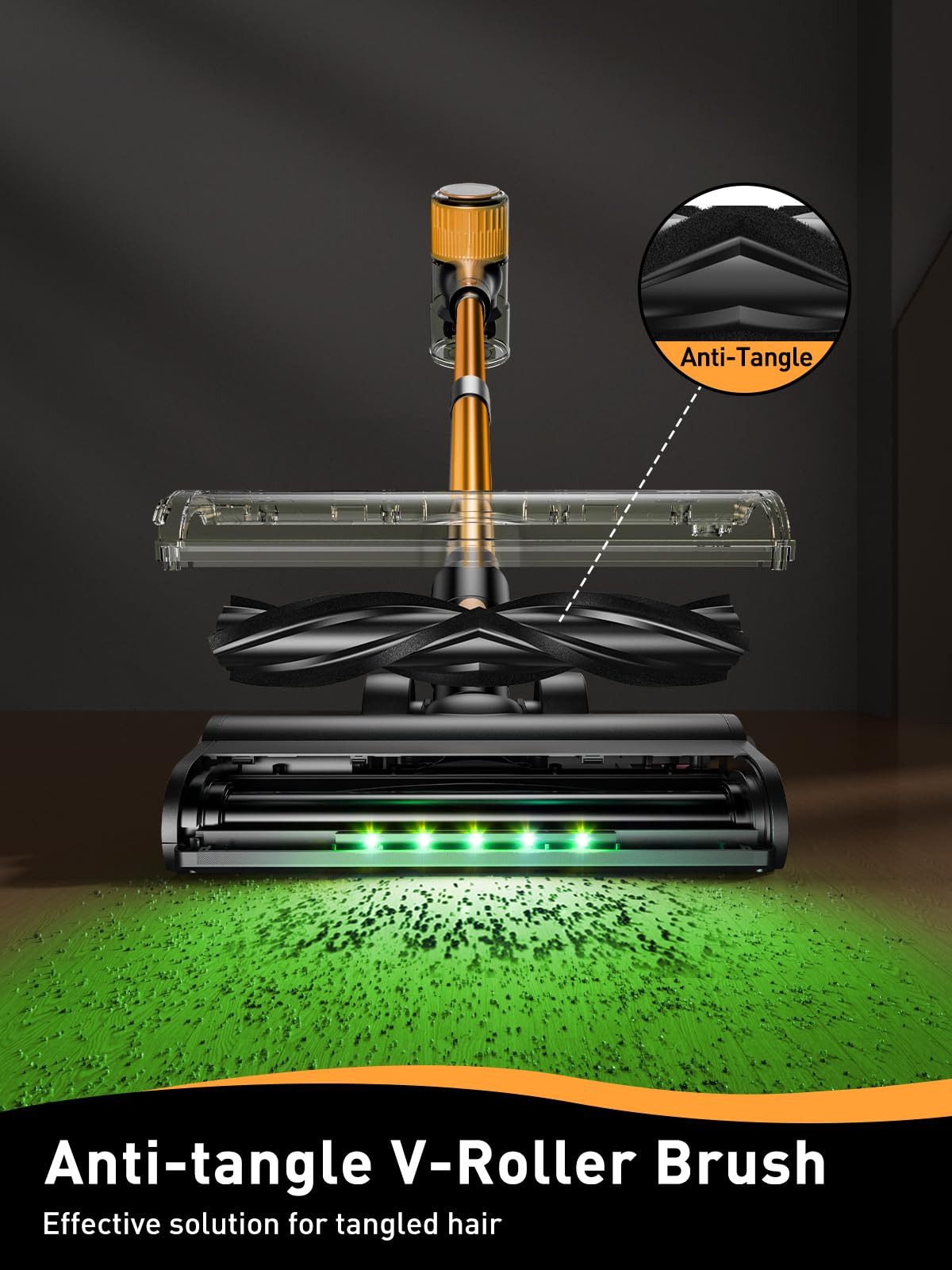 8-in-1 Cordless Vacuum Cleaner with Powerful Suction & LED Display - Lightweight Stick Vacuum for Hard Floors, Carpets & Pet Hair - 3 Adjustable Modes, 45Min Detachable Battery (Golden) - Perfect for Quick Home Cleaning & Pet Owners