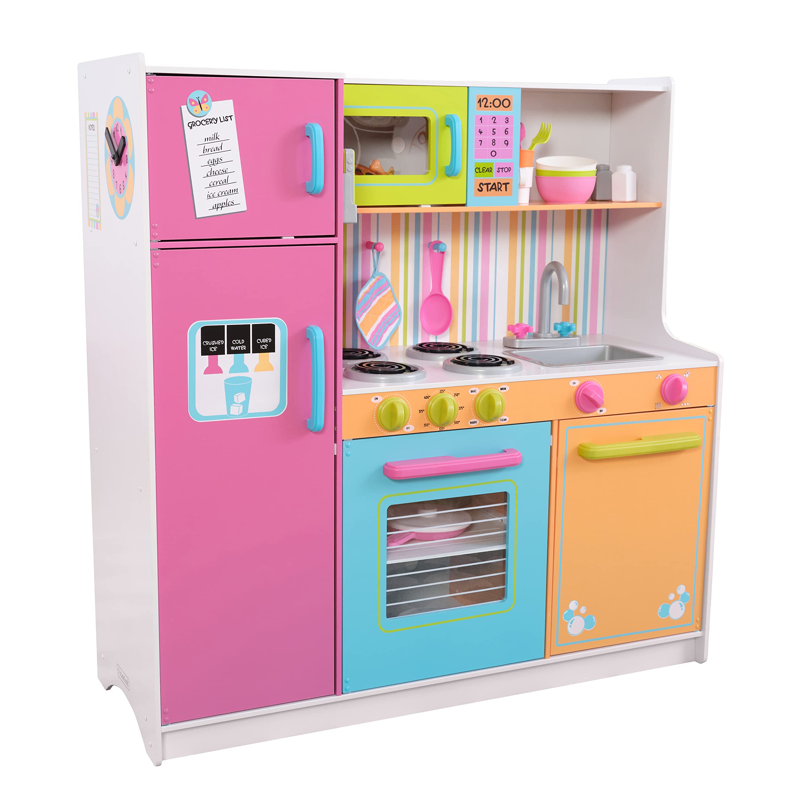 KidKraft Deluxe Big & Bright Wooden Play Kitchen for Kids - Pretend Cooking Toy with Play Phone, Click & Turn Knobs, Neon Colors - Perfect Gift for Ages 3+ (40.75