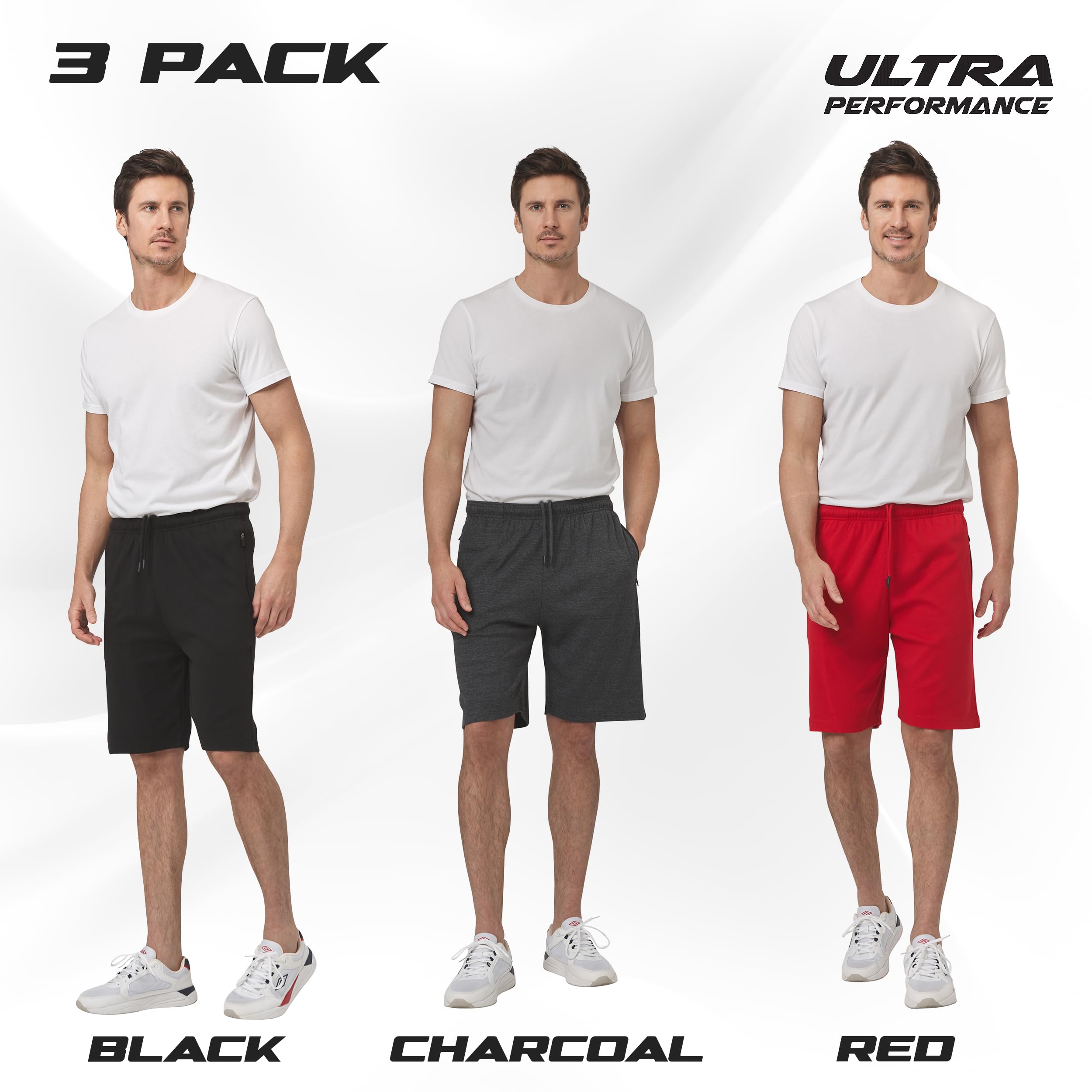 Ultra Performance 3 Pack Men's Athletic Shorts with Zipper Pockets - Gym, Workout & Casual Wear - Small to 5XL Sizes - Perfect for Running, Training & Everyday Comfort