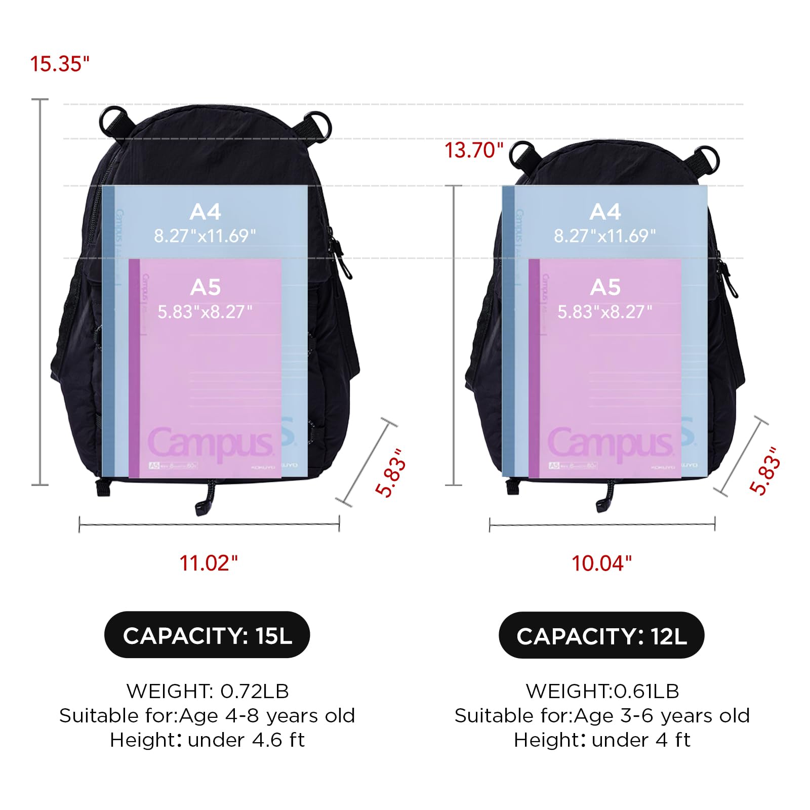 12L Kids Backpack for Boys & Girls - Ultra Lightweight Hiking Backpack with Mesh Storage Bag, Water Resistant Travel Daypack for Outdoor Sports, Camping & School Use