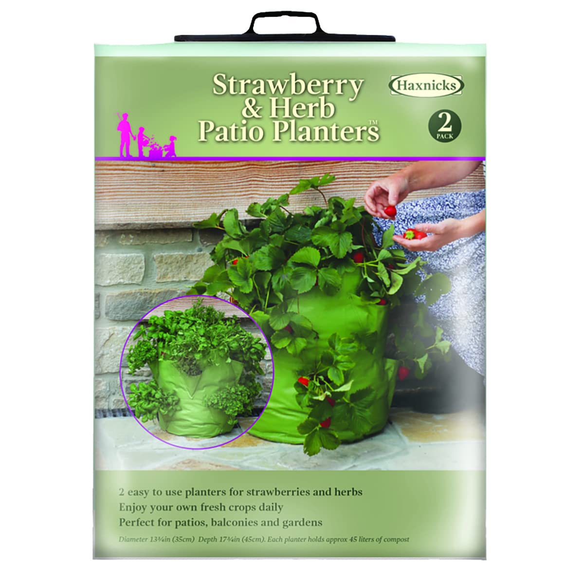 Tierra Garden Haxnicks 14 Inch Strawberry and Herb Planter Bags 2-Pack - Breathable Grow Bags with Side Pockets for Gardening - Perfect for Patio, Balcony & Small Space Planting