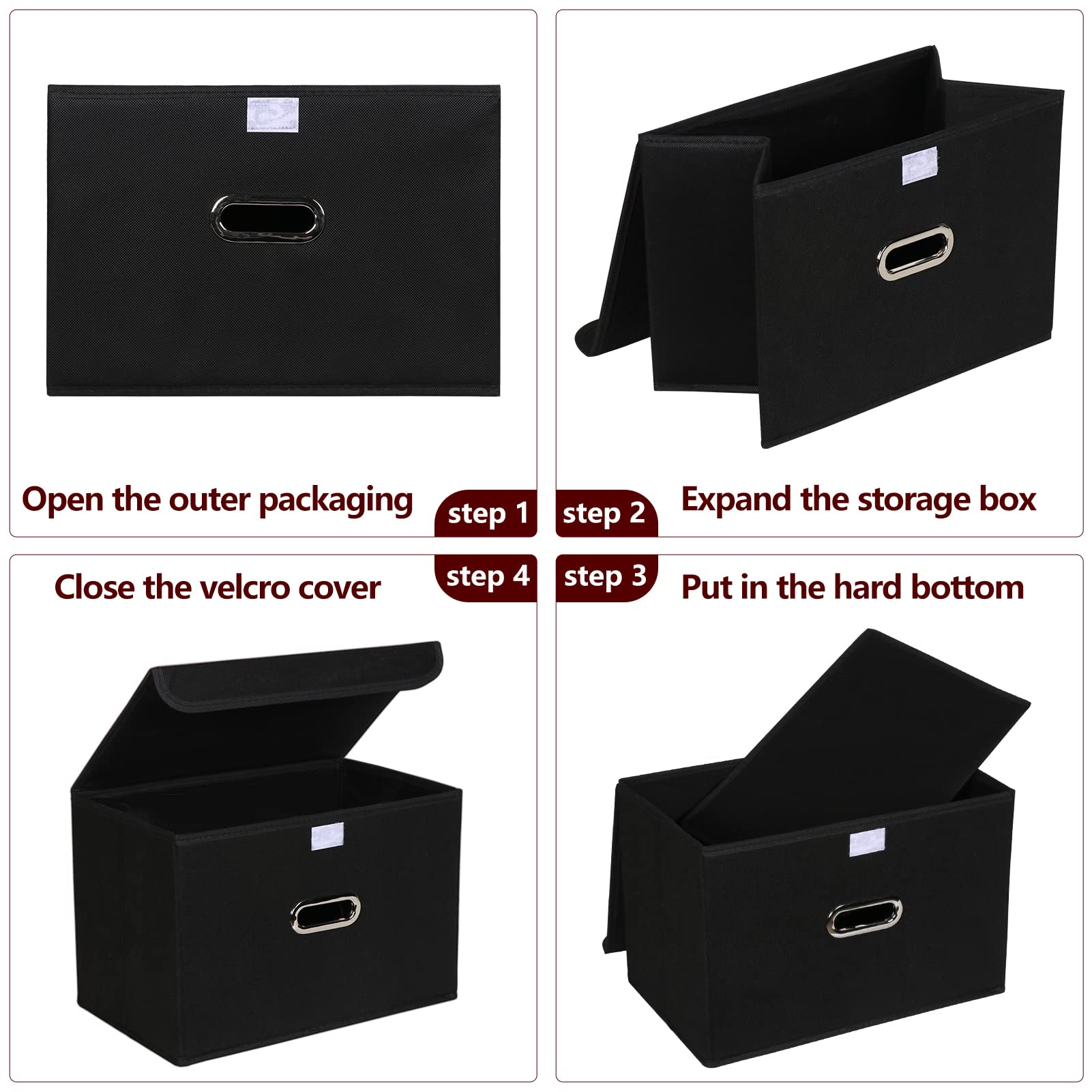 STOREONE 3-Pack Fabric Storage Bins with Lids & Metal Handles - Foldable Closet Organizer, Collapsible Cube Baskets for Bedroom, Home Organization - Perfect for Toys, Blankets & Seasonal Storage (Black)