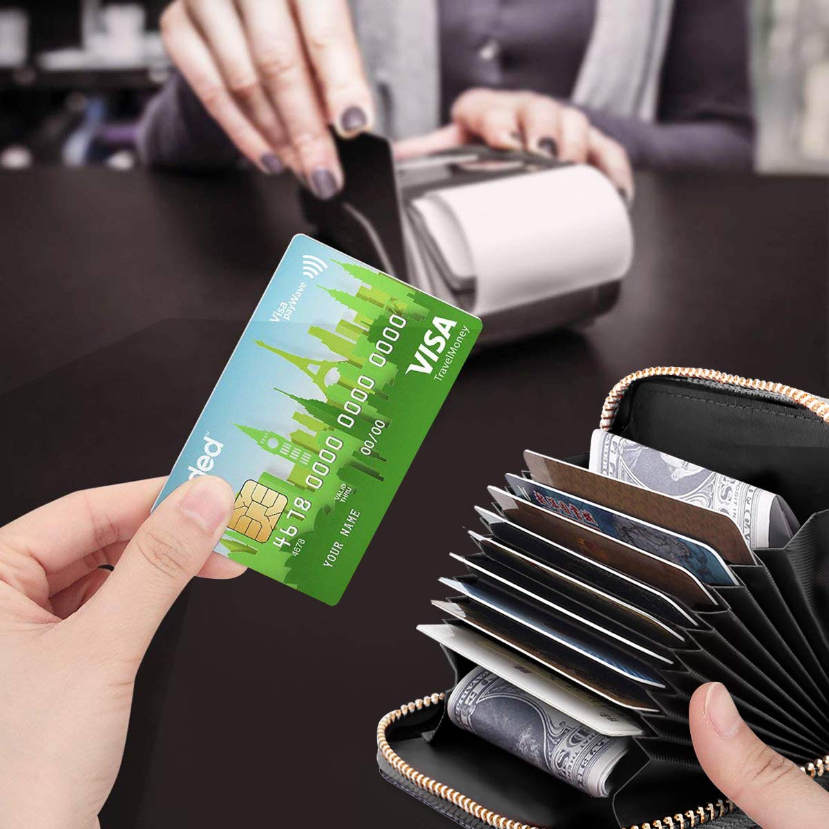 RFID Blocking Glitter Credit Card Holder for Women - Slim Small Wallet with Card Slots - Perfect for Everyday Use, Travel & Gift Giving