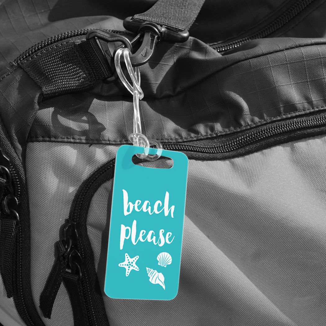 Custom Beach Please Luggage Tag - Small Teal Bag Tag with Personal Info on Back - Perfect for Travel, Vacation & Suitcase Identification