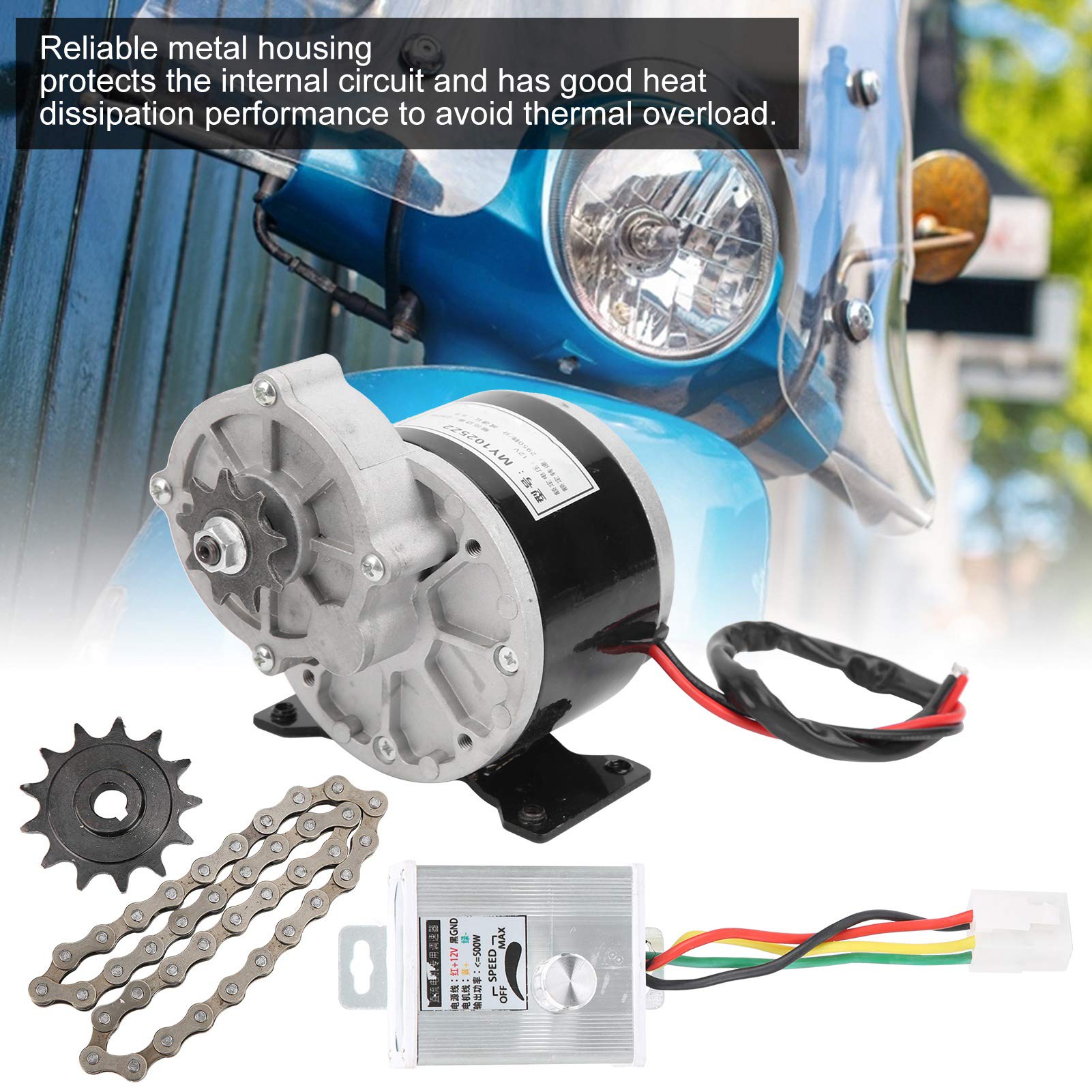 12V 250W DC Electric Gear Motor - High Power Brushed Geared Motor for Bicycle, E-Bike & Scooter Conversion Kit - Perfect for DIY Electric Vehicle Upgrades and Power Transmission Projects