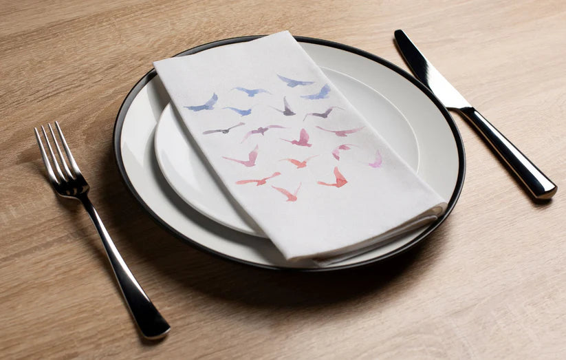 Disposable Linen-Like Paper Guest Towels - 16 Pack Watercolor Flock Design | Premium Bathroom & Kitchen Napkins for Parties, Weddings & Luxury Events