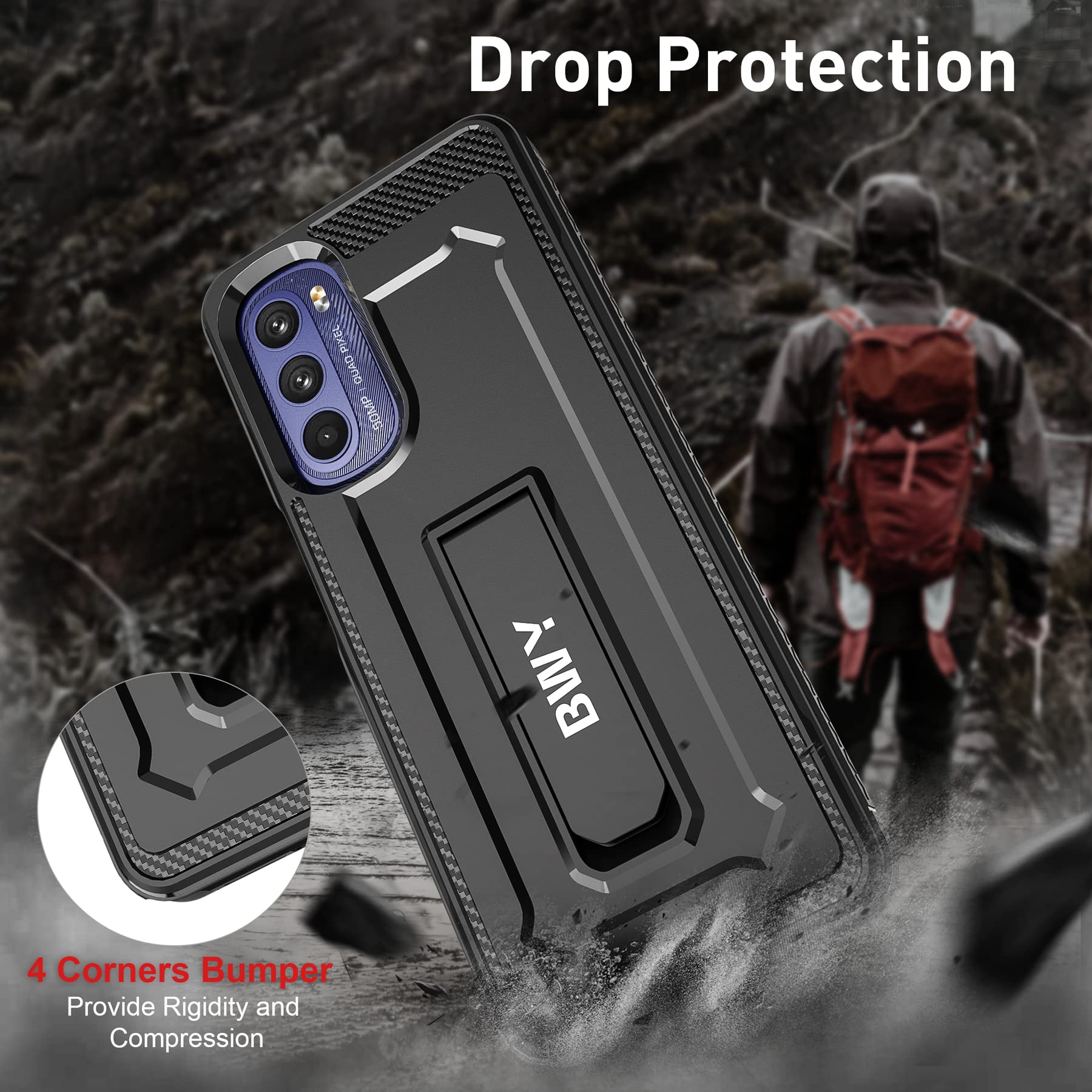 Military Grade Shockproof Case for Motorola Moto G Stylus 5G 2022 | Heavy Duty Protective Cover with Built-in Screen Protector & Foldable Kickstand | Perfect for Outdoor Activities, Work & Travel (Black)