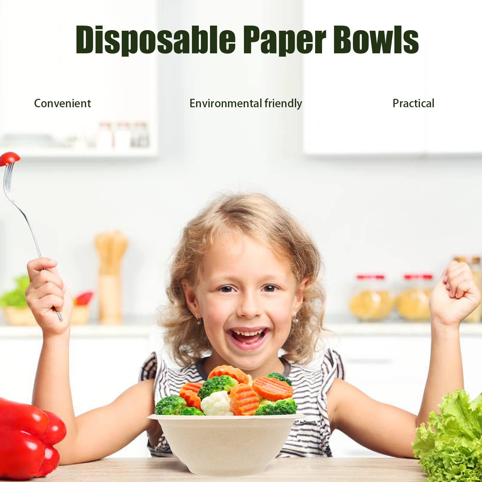 100 Pack 8oz Compostable Paper Bowls - Heavy-Duty Disposable Natural Bagasse Bowls | Biodegradable & Eco-Friendly Soup Bowls | Heat Resistant for Hot & Cold Foods | Perfect for Ice Cream, Salad, Soup, Snacks, Dessert, Pasta | Ideal for Parties, Picnics, Catering & Home Use
