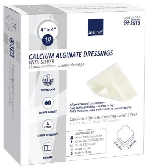 ABENA 2618 Silver Calcium Alginate Wound Dressing - Box of 10 | Antimicrobial Wound Care for Burns, Ulcers & Post-Surgical Healing