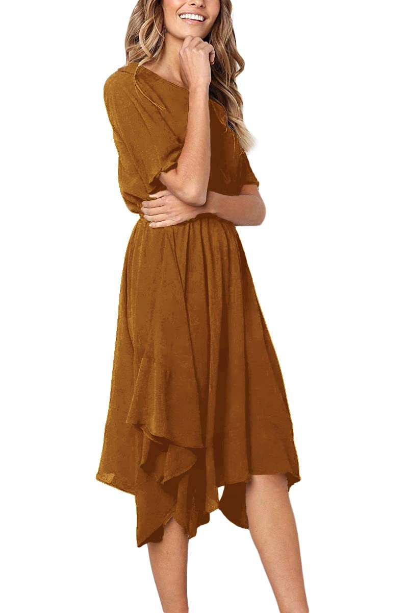 Alaster Women's Chiffon Short Sleeve Casual Midi Dress with Irregular Hem - Flowy Summer Dress for Beach, Party & Vacation | Lightweight & Breathable