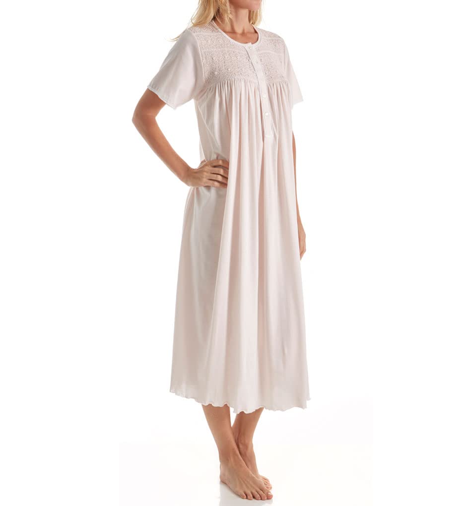 Women's Ines Smocked Short Sleeve Nightgown - Soft Cotton Sleepwear for Comfortable Nights, Lounge Wear & Maternity Pajamas