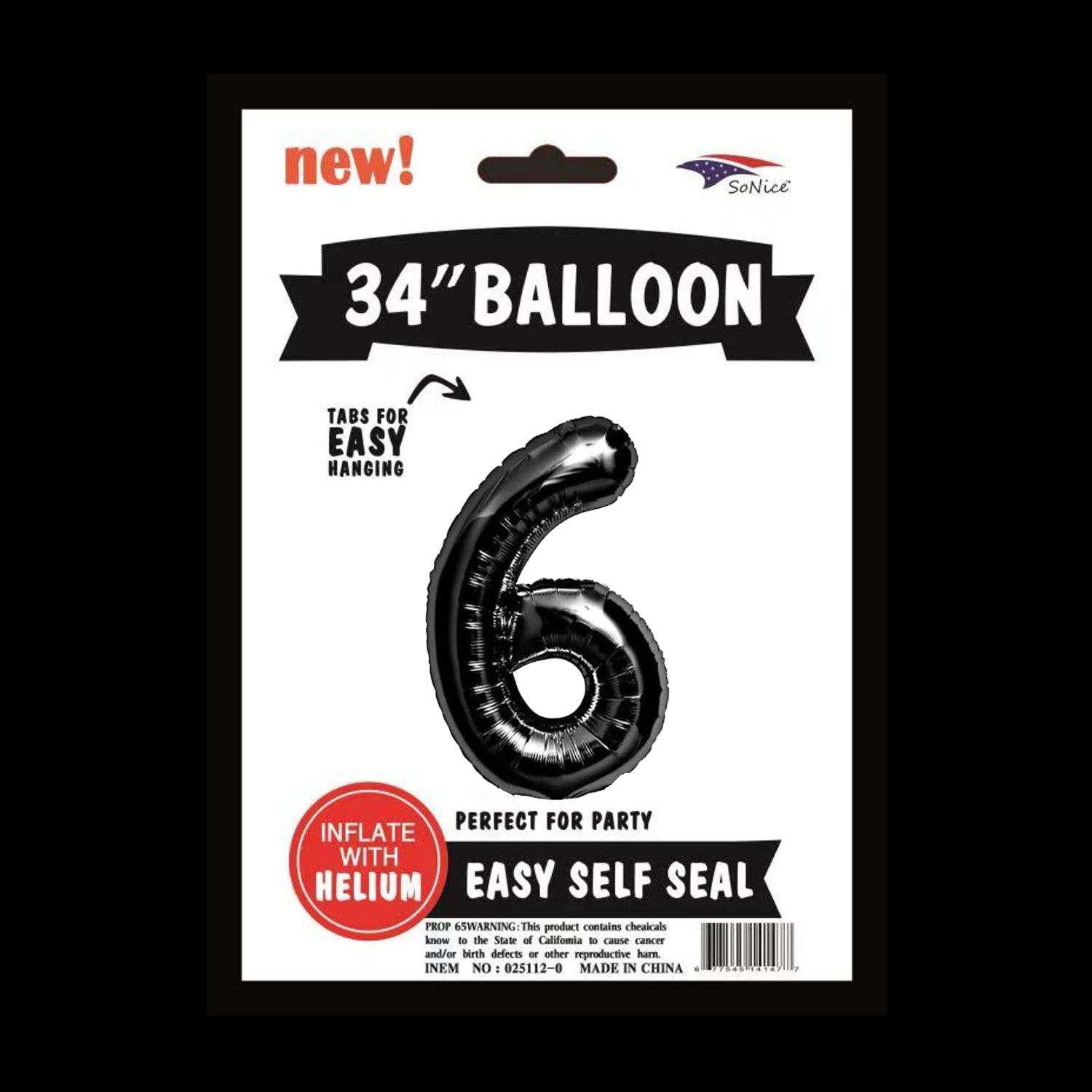 34 Inch Black Number 6 Foil Balloons for Birthday Parties, Anniversaries & Special Events - Pack of 1