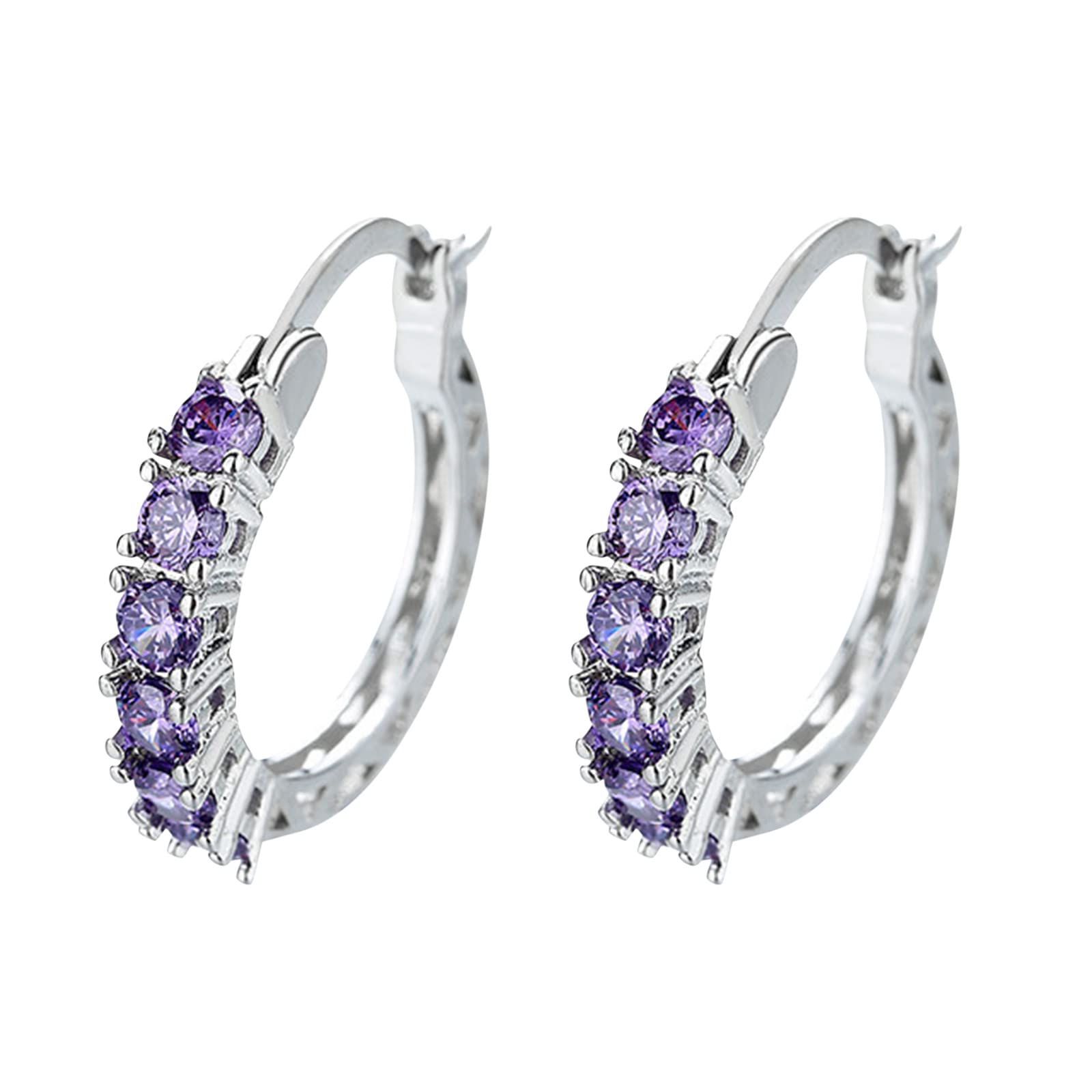 Silver Purple Diamond Hoop Earrings for Women - Elegant Wedding & Engagement Jewelry - Cute Nap Earrings for Everyday Wear & Special Occasions