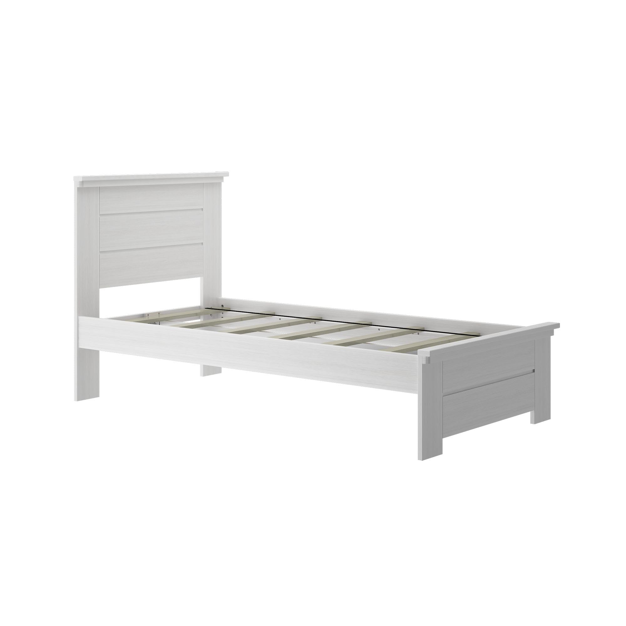 Rustic Wood Twin Bed Frame with Headboard - Solid White Wash Platform Bed for Kids & Guest Rooms - Durable & Stylish Bedroom Furniture for Cozy Spaces