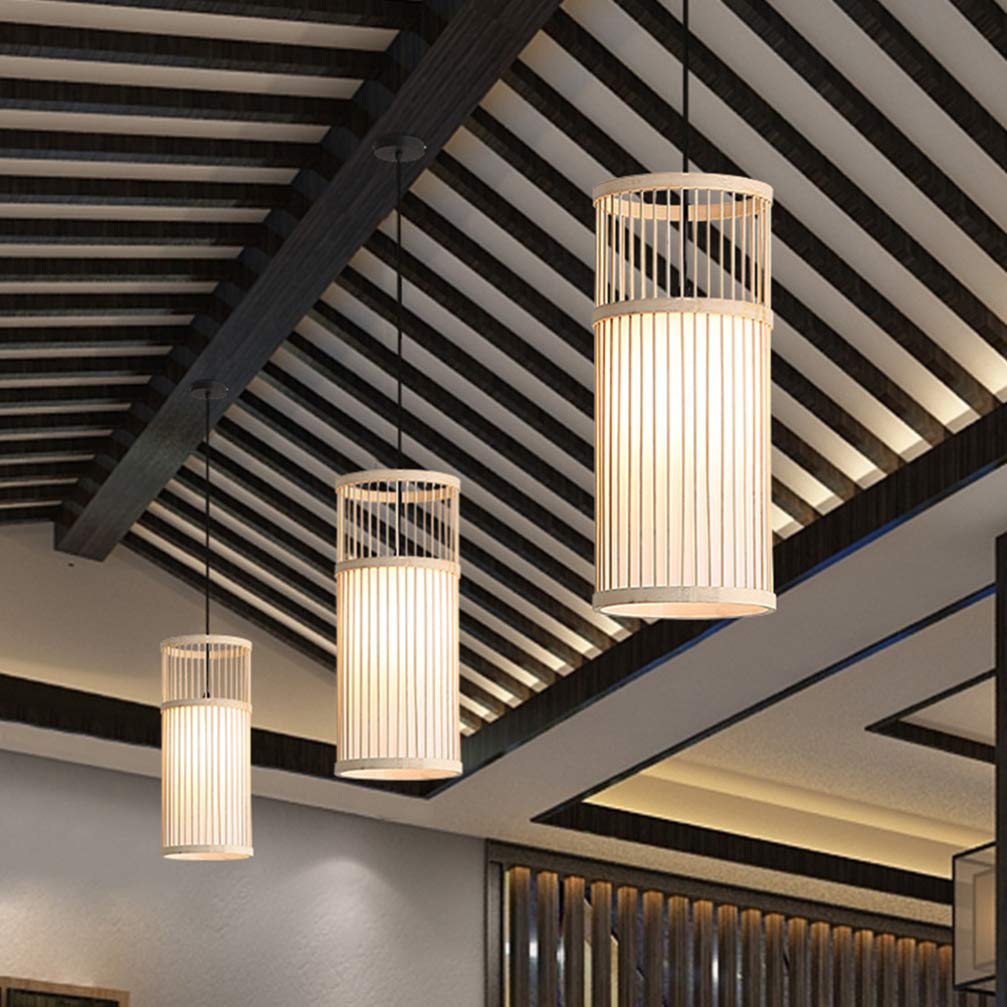 Mobestech Handmade Bamboo Pendant Lamp - Natural Rattan Ceiling Light Fixture with Japanese Retro Style - Perfect for Living Room, Bedroom, Restaurant, Teahouse, Bar & Dining Room - Creates Warm Ambient Lighting for Relaxation and Dining