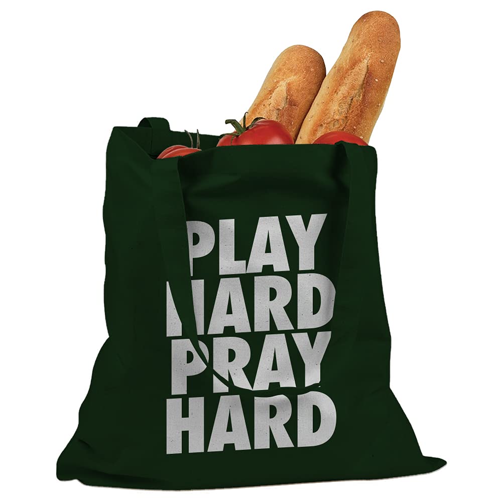 Play Hard Pray Hard Cotton Canvas Tote Bag - Durable & Stylish Reusable Shopping Bag for Women, Bible Study, Gym, Beach & Everyday Use
