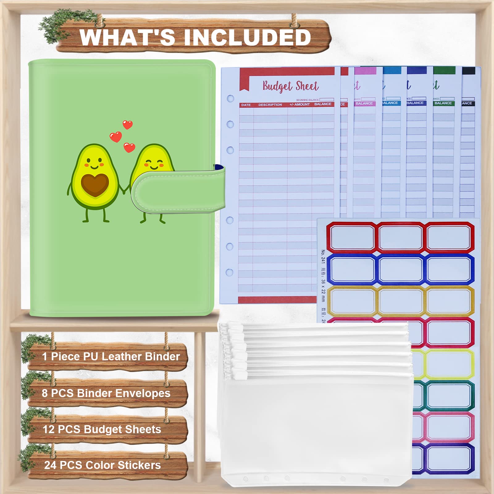 Budget Binder with Zipper Envelopes - A6 Money Organizer for Cash, Savings & Budgeting | Cute Avocado Design | Perfect for Personal Finance, Travel & Home Budget Planning