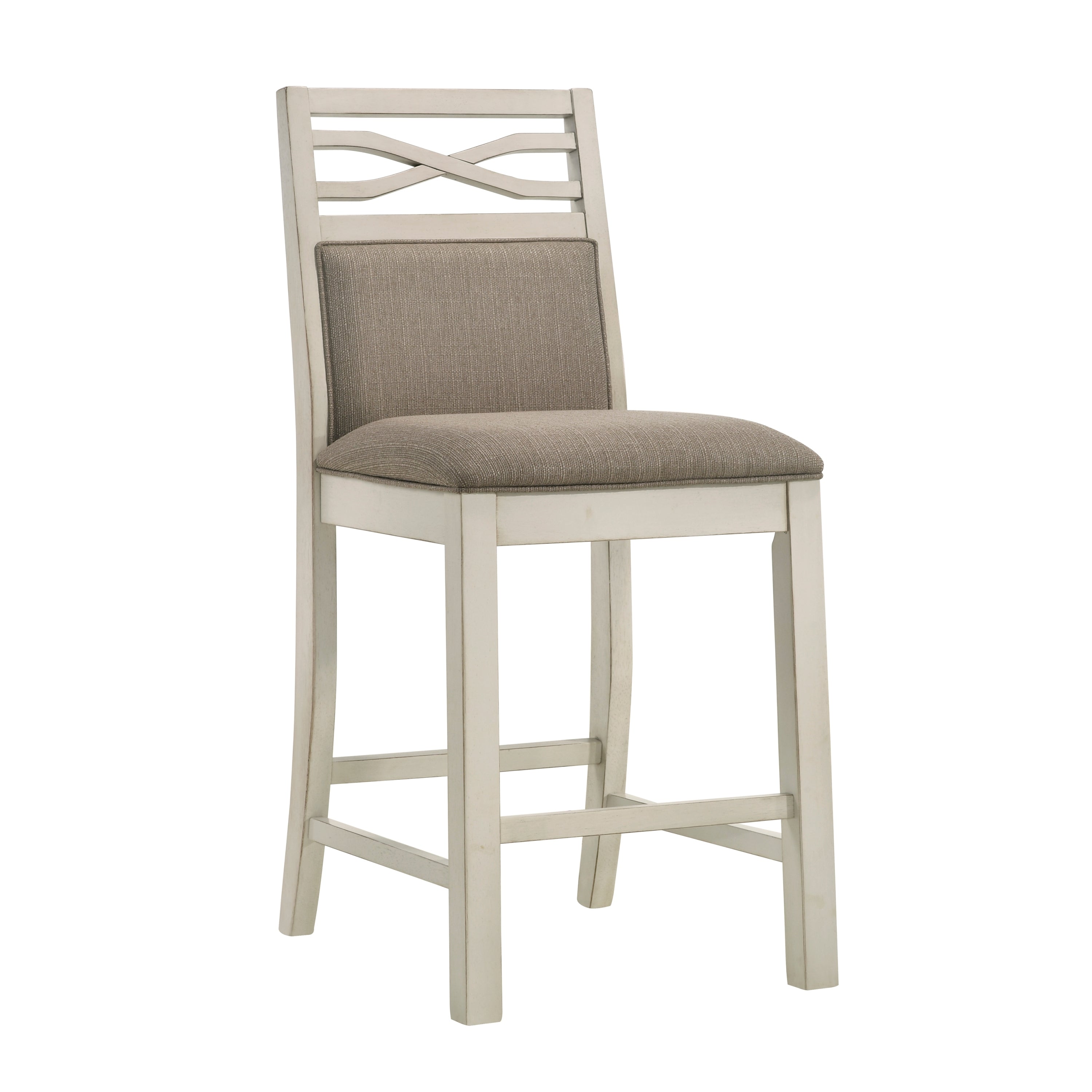 2-Piece Counter Height Chairs Set - Gray Fabric Upholstered Wooden Bar Stools with Back Support, Country Style Kitchen Dining Furniture for Breakfast Nook, Bar Counter & Small Space Decor