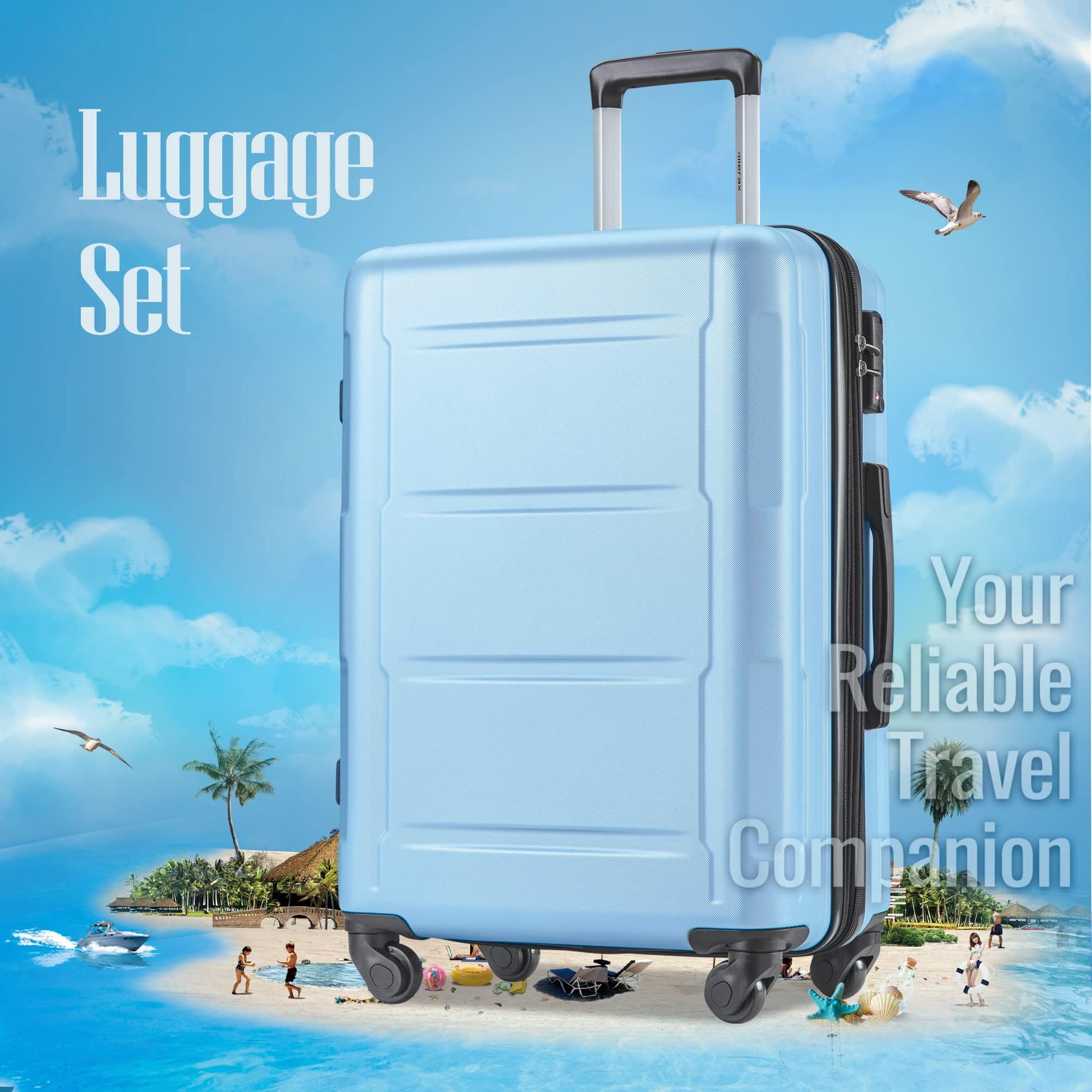 Merax 2-Piece Hard Shell Spinner Luggage Set - Expandable Carry-On Suitcase with 360° Wheels (Baby Blue, 20