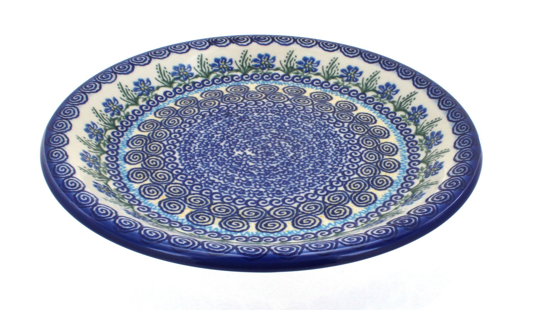 Hand-Painted Blue Rose Polish Pottery Charleston Dinner Plate - Elegant Floral Design for Fine Dining & Special Occasions