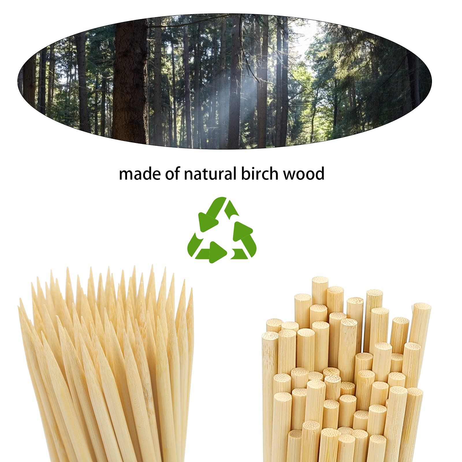 Premium 5mm x 6.25 Inch Birch Bamboo Skewer Sticks for Candy Apples, Cotton Candy, Rock Candy & BBQ - Food Safe Wooden Sticks for Caramel Apples, Lollipops, Corn Dogs & Party Treats
