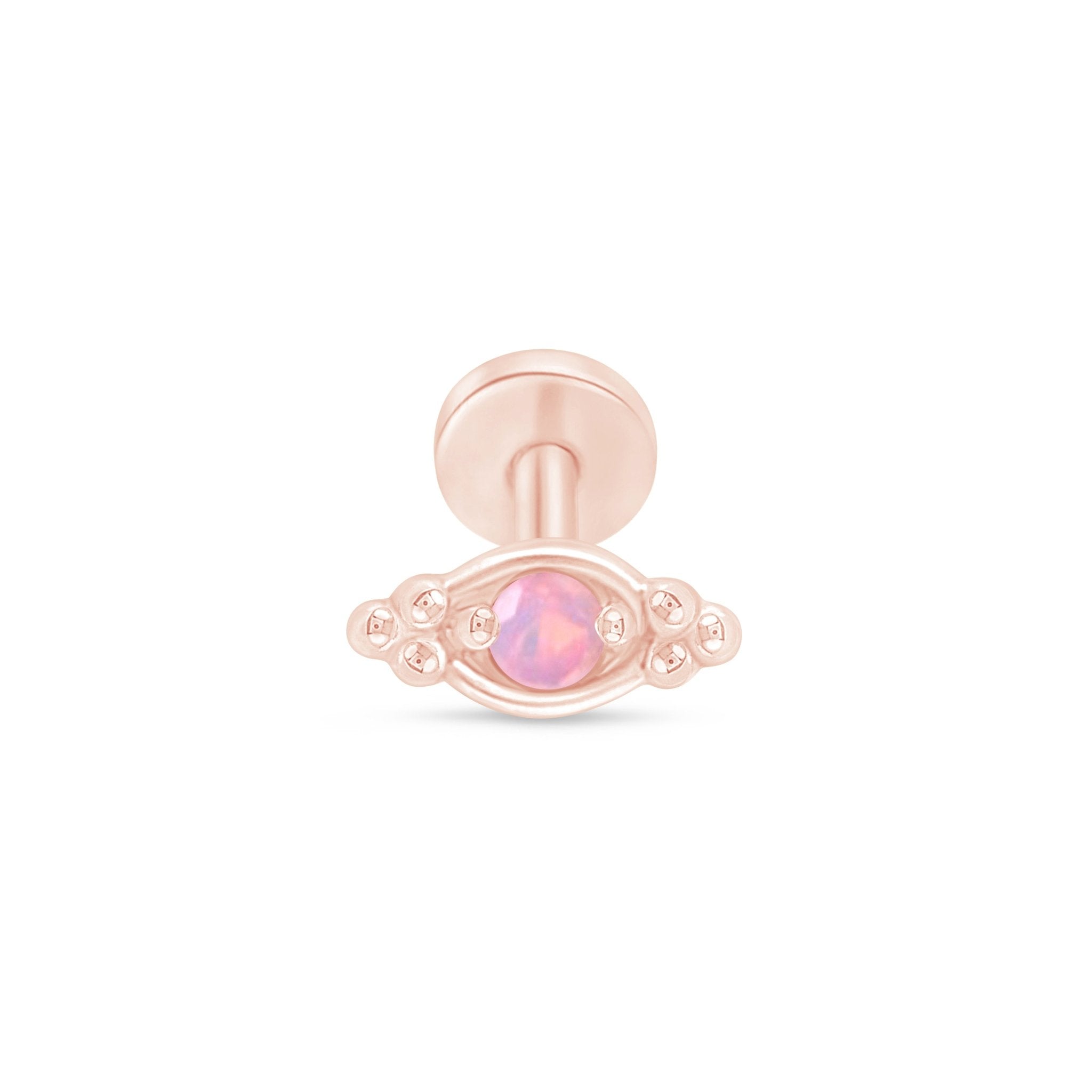 14K Rose Gold Beaded Marquise Opal Evil Eye Flat Back Stud Earrings for Women - Protection Jewelry for Everyday Wear, Gift for Bridesmaids & Best Friends