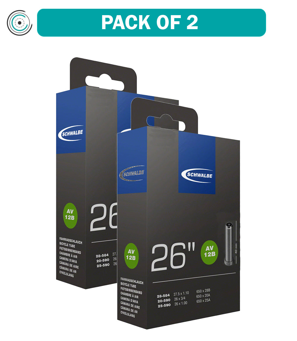 2 Pack Schwalbe Standard Bike Inner Tubes - 26 x 1.50 & 650 x 23mm/40mm - Schrader Valve - Compatible with Road Bikes, Mountain Bikes & Hybrid Bikes - Perfect for Commuting, Leisure Riding & Off-Road Adventures