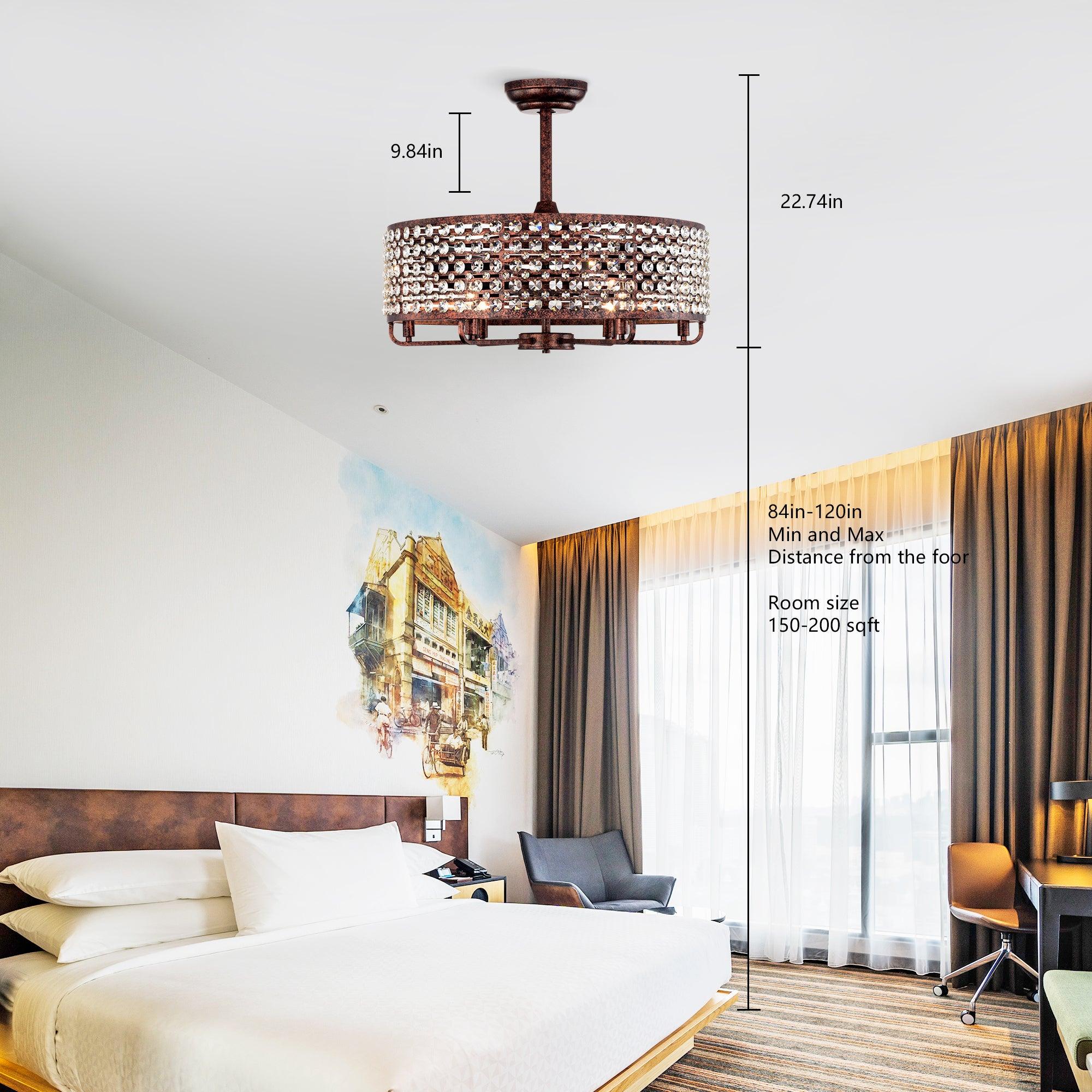 26.8 Inch Crystal Chandelier Ceiling Fan with Remote Control - 3 ABS Blades & 4 Light Fixtures (Bulbs Not Included) - Perfect for Living Room, Bedroom, and Dining Room Lighting