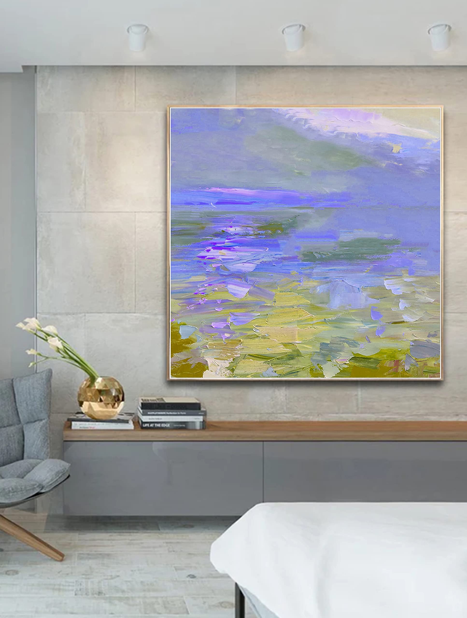 Abstract Blue Wall Art Painting - 32x32 Inch Modern Large Canvas Artwork, Industrial Home Decor for Living Room & Office | Handmade Original Art for Contemporary Spaces